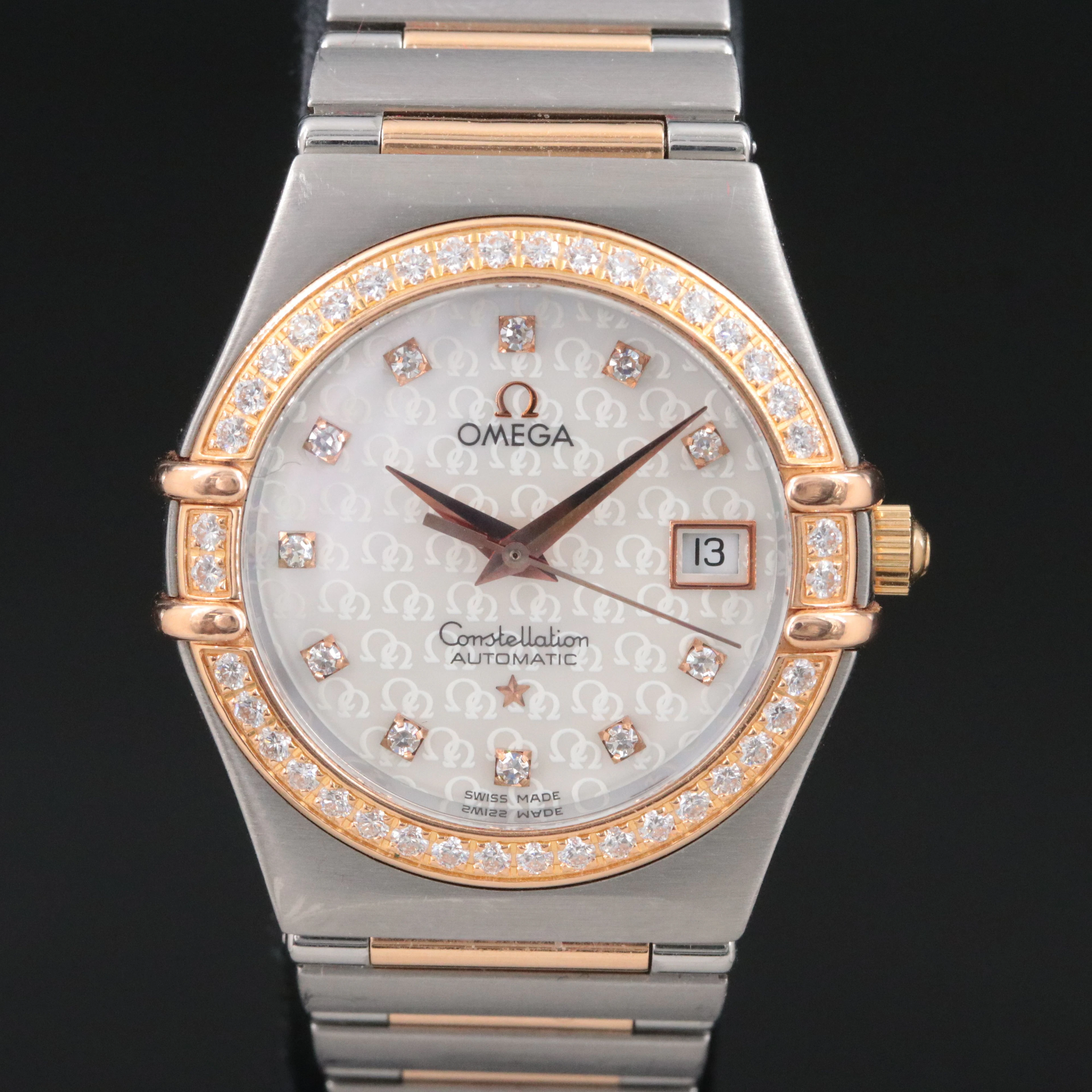 Omega Constellation Red Gold on Steel Diamond Dial and Bezel Watch