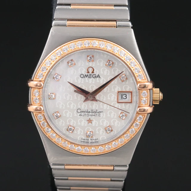 Omega Constellation Red Gold on Steel Diamond Dial and Bezel Watch