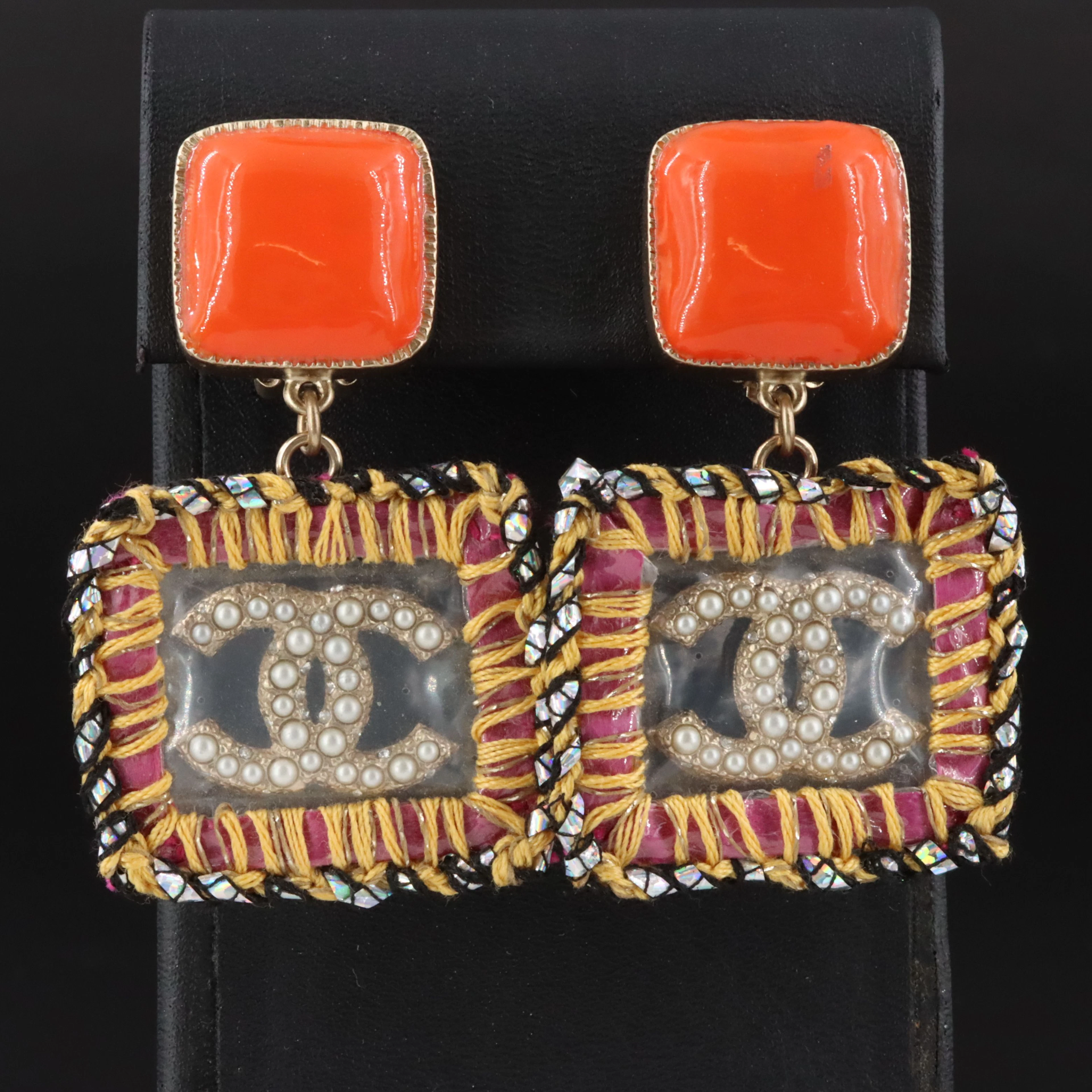 Chanel Métiers d'Art Gripoix Glass, Faux Pearl and Fabric Clip Earrings 2014