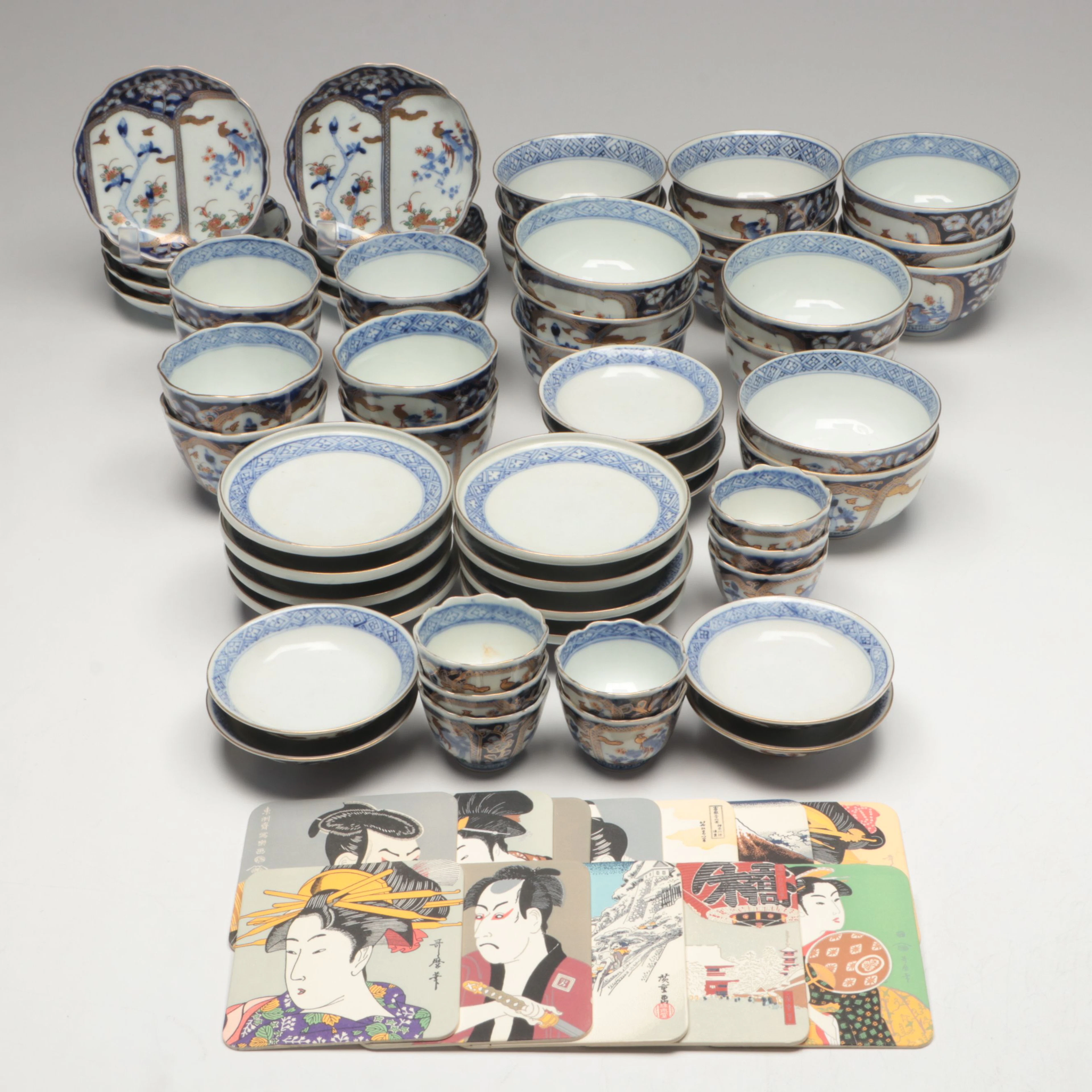 Japanese Imari Porcleain Dinnerware with Ukiyo-e Printed Coasters