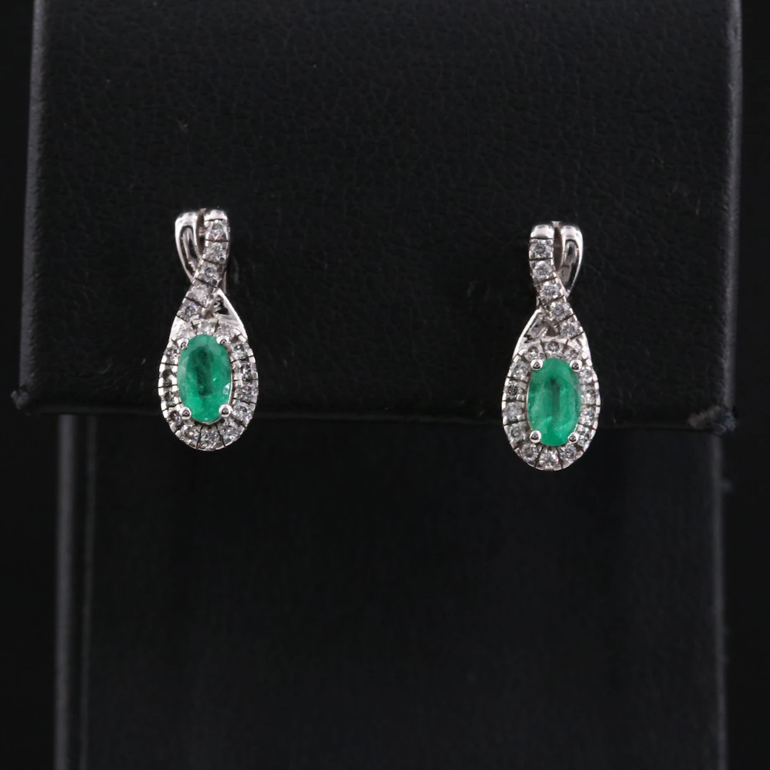 14K Emerald and Diamond Earrings with IGI Jewelry Report