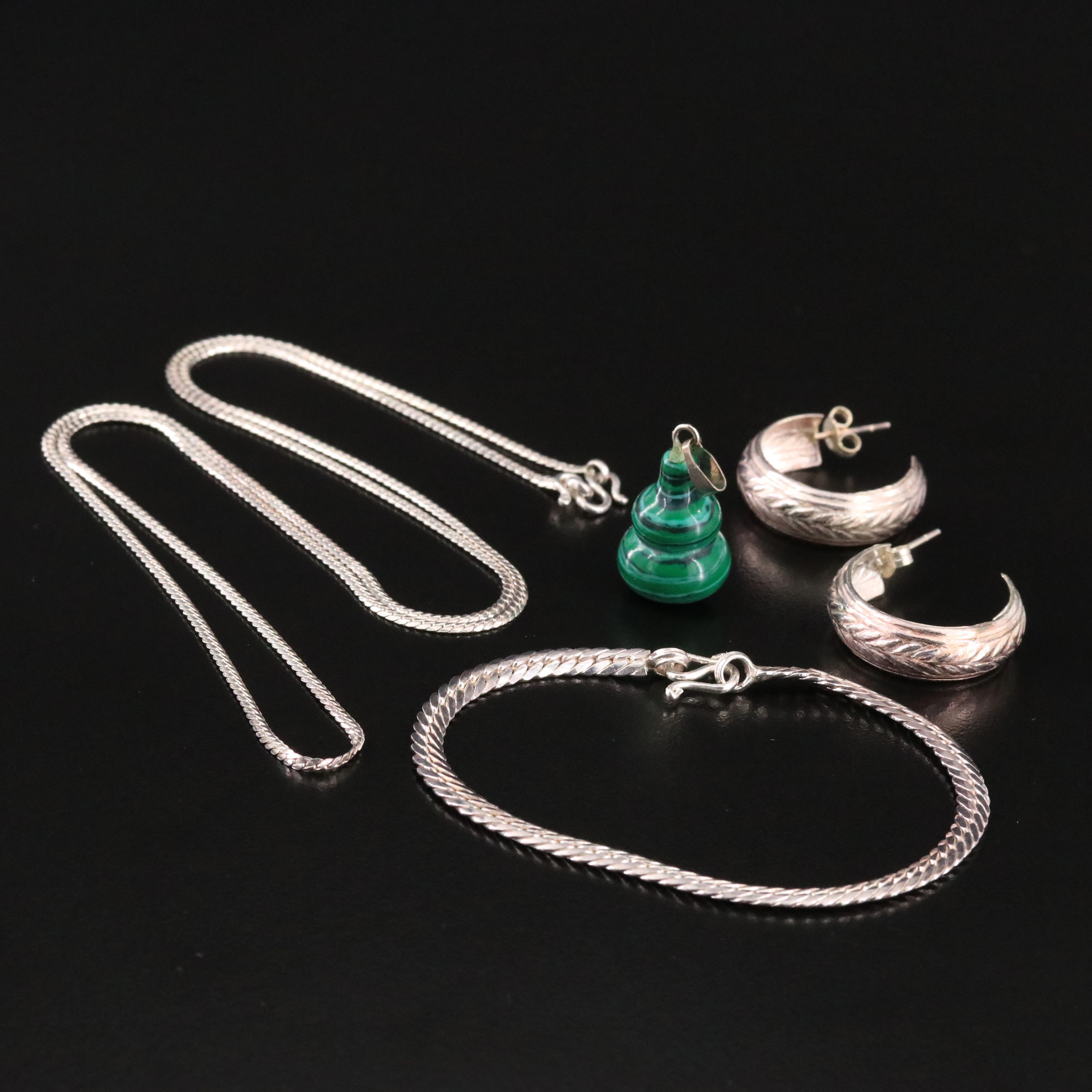 Sterling Jewelry & Faux Malachite Pendant