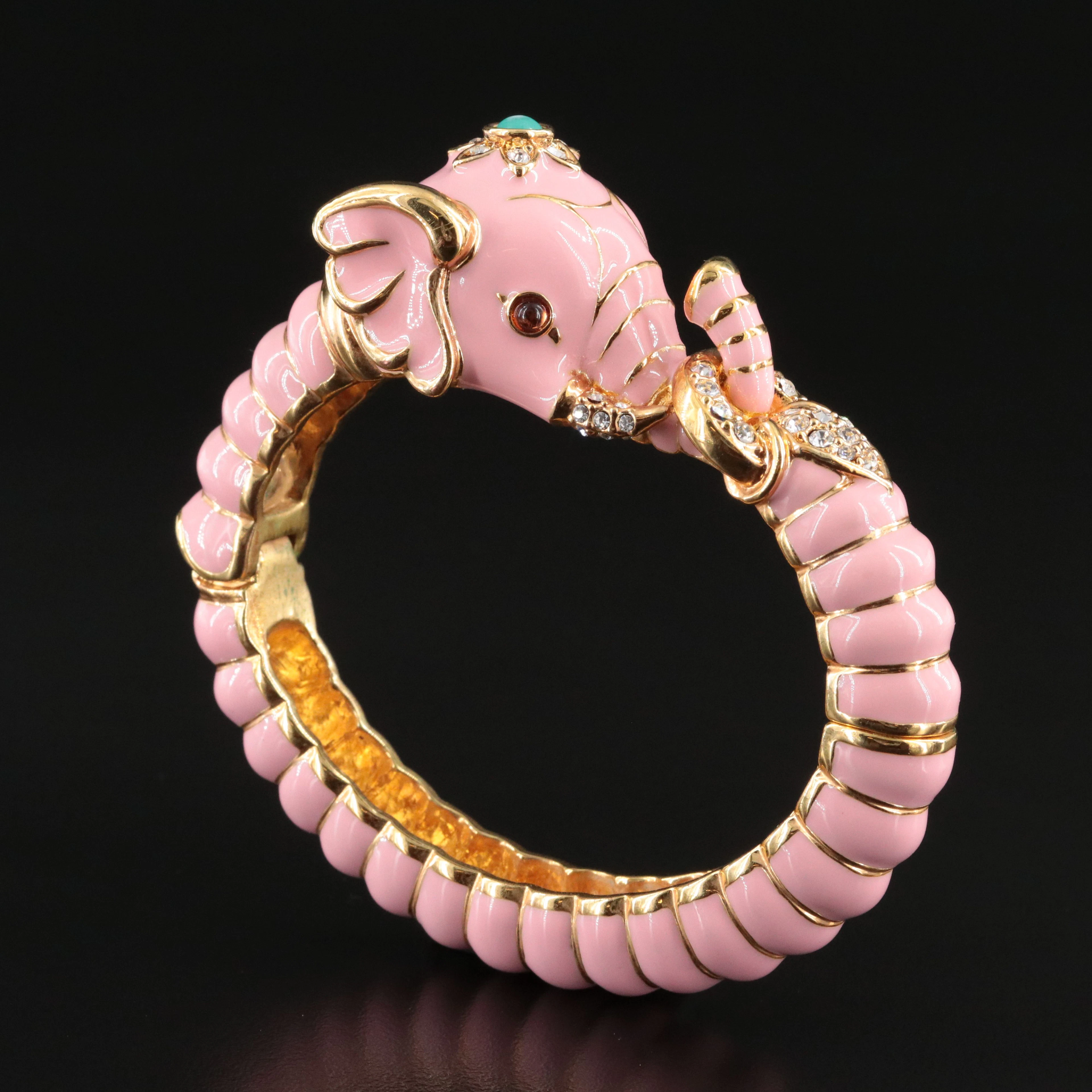 Kenneth Jay Lane Pink Elephant Bangle with Rhinestone Accents