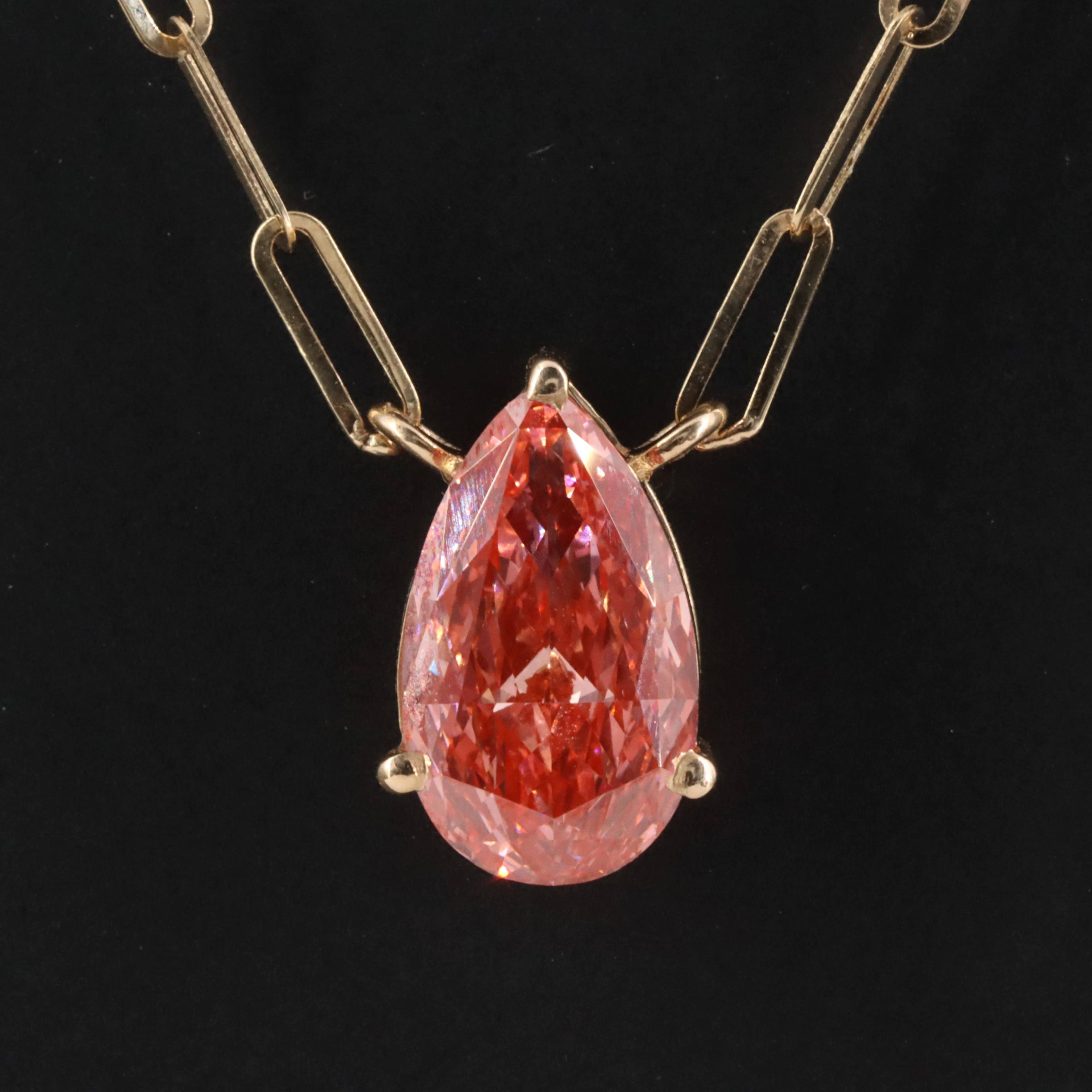 14K 2.01 CT Lab Grown Fancy Vivid Pink Diamond Necklace with IGI Report