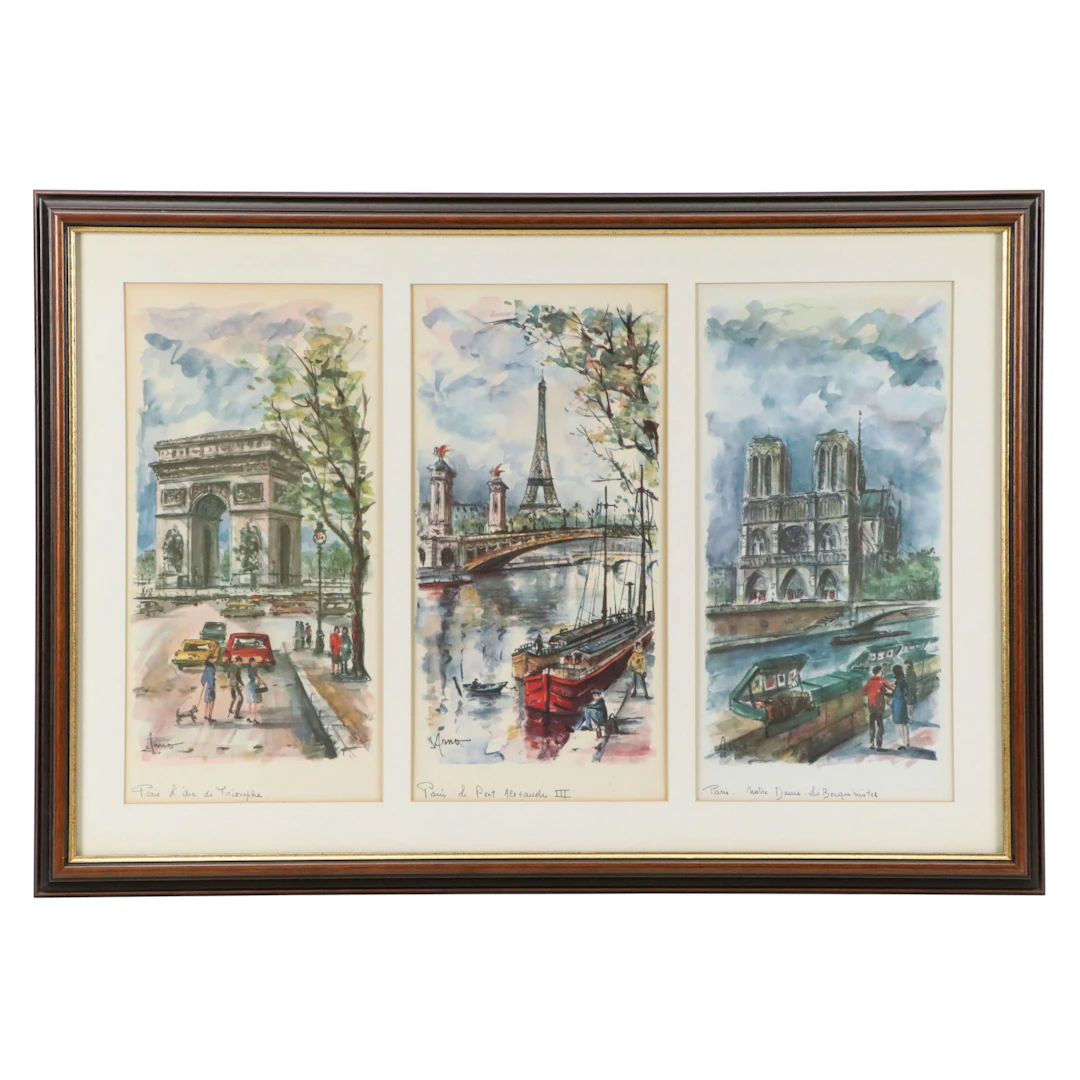 After Arnaud Dombre Genre Offset Lithographs of Parisian City Scenes