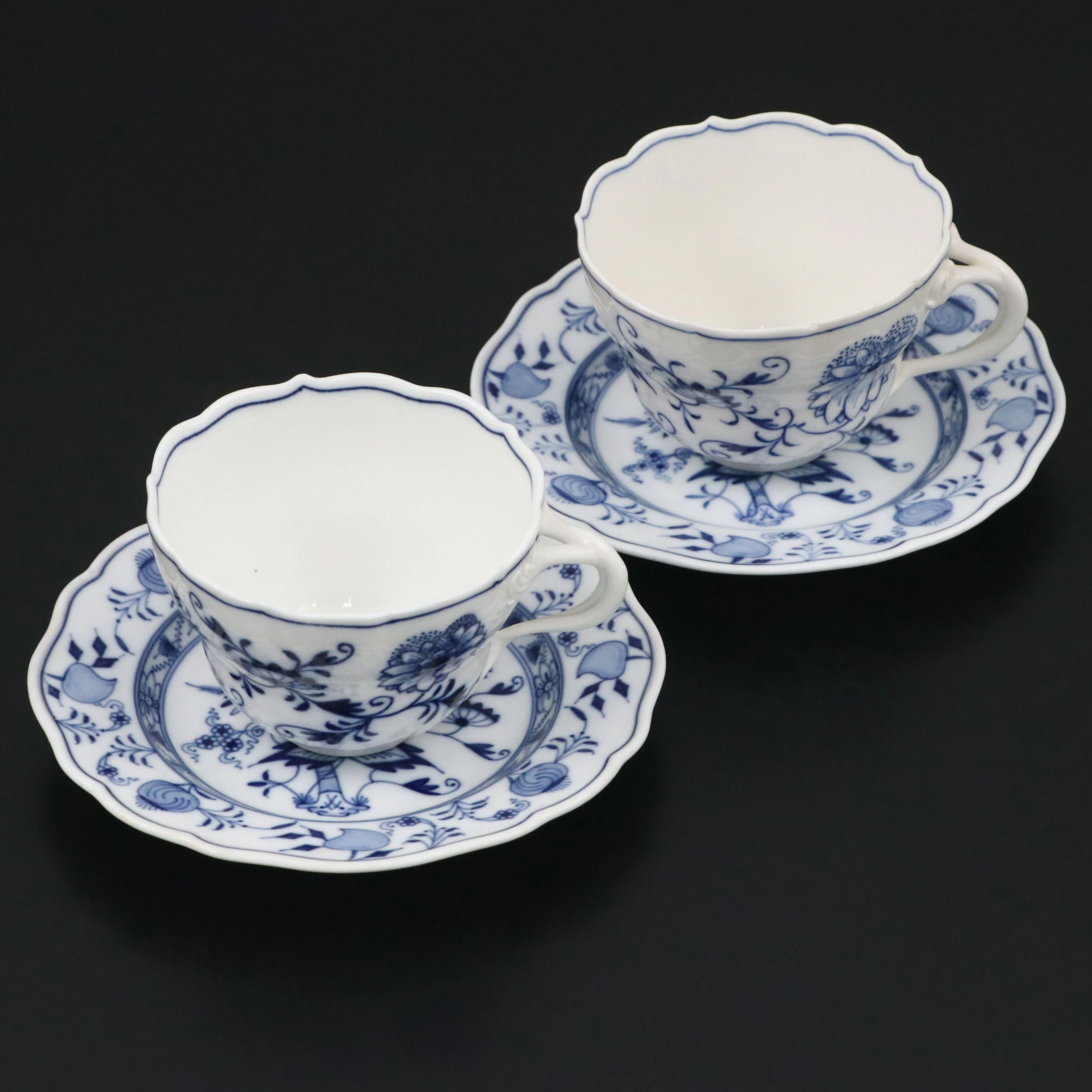 Antique Meissen "Blue Onion" Porcelain Teacups & Saucers