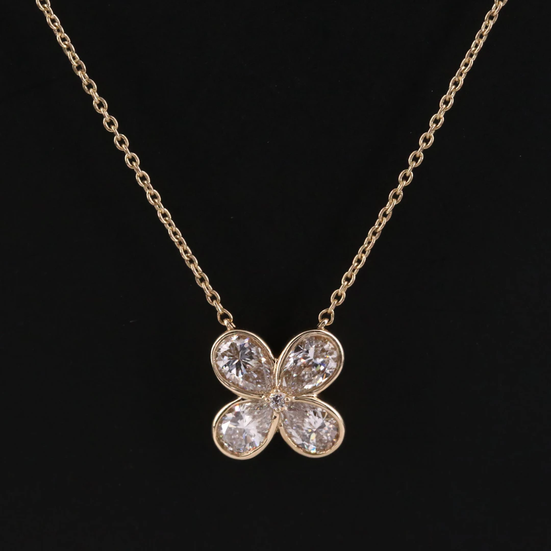 14K 1.00 CTW Lab Grown Diamond Flower Pendant Necklace with IGI Report