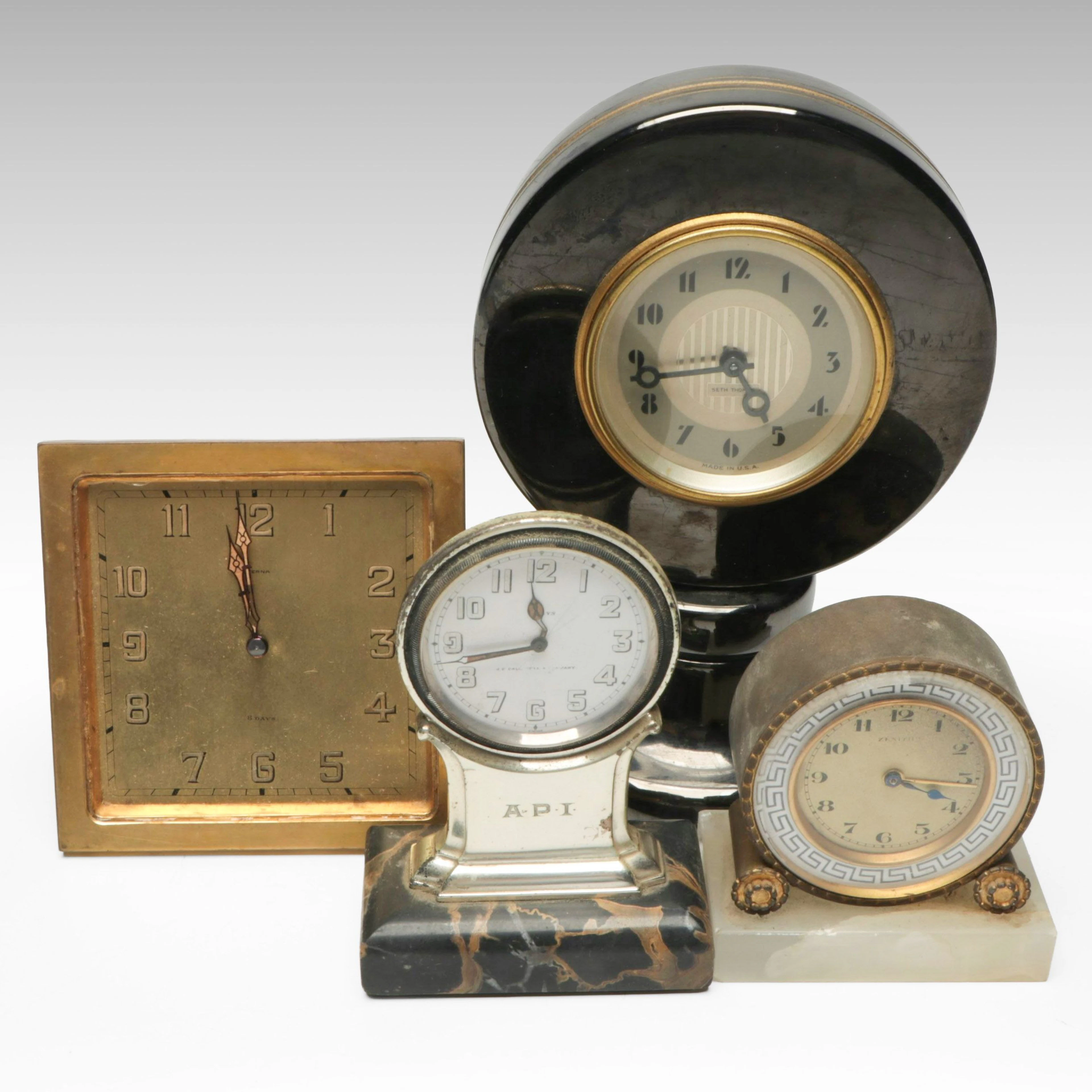 Eterna Watch Co. Radium Dial 8-Day Clock with More Mantel Clocks, Early 20th C.