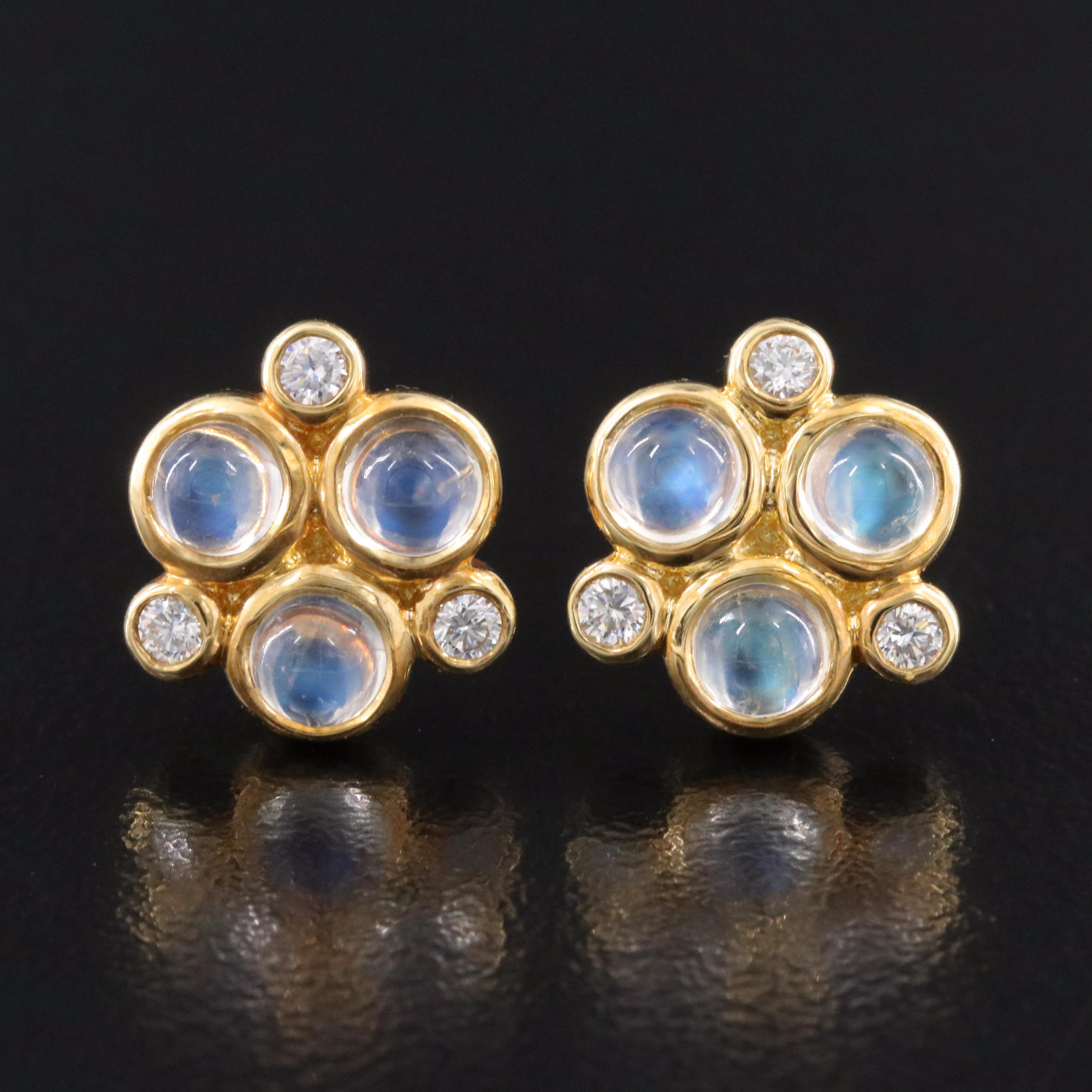 Temple St. Clair 18K Moonstone and Diamond Trio Earrings