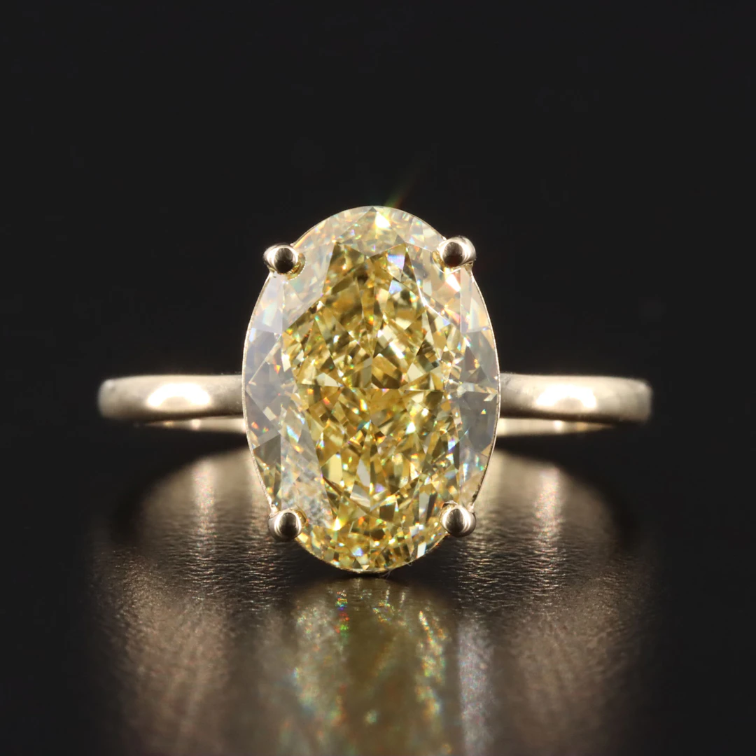 14K 5.06 CT Fancy Intense Yellow Lab Grown Diamond Ring with IGI Report