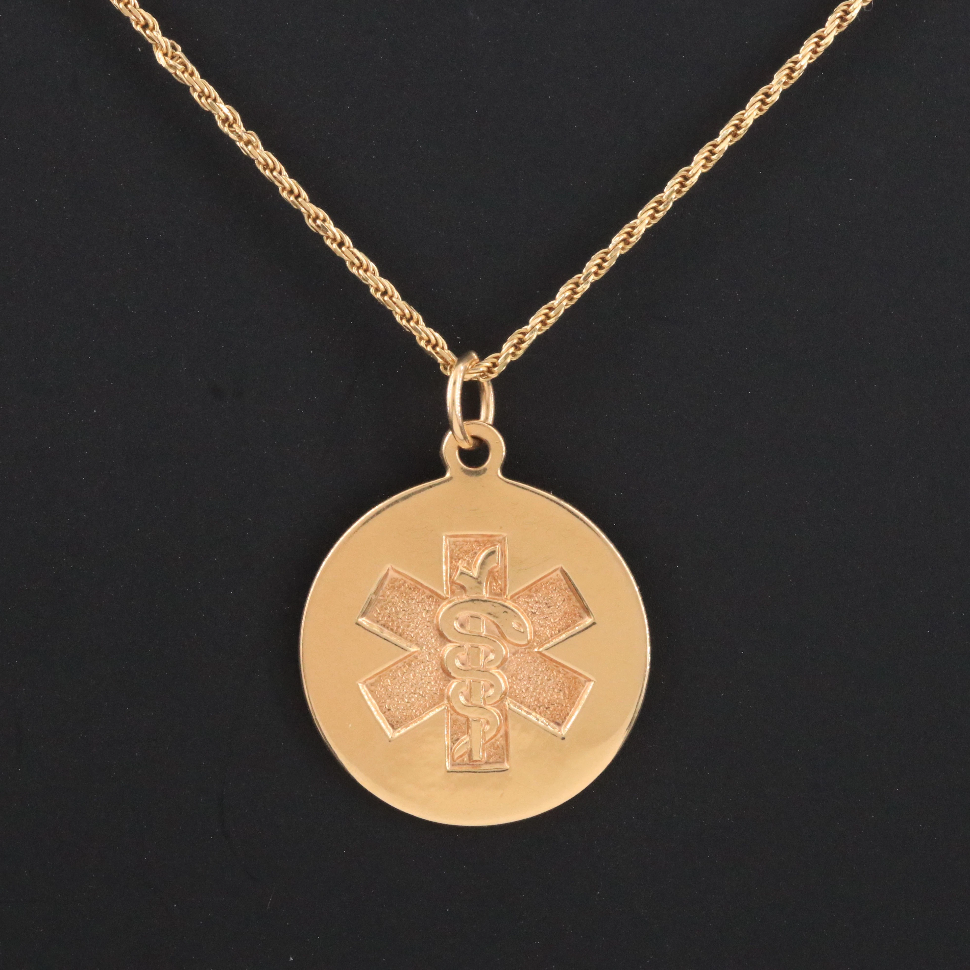 14K Medical Alert Pendant Necklace