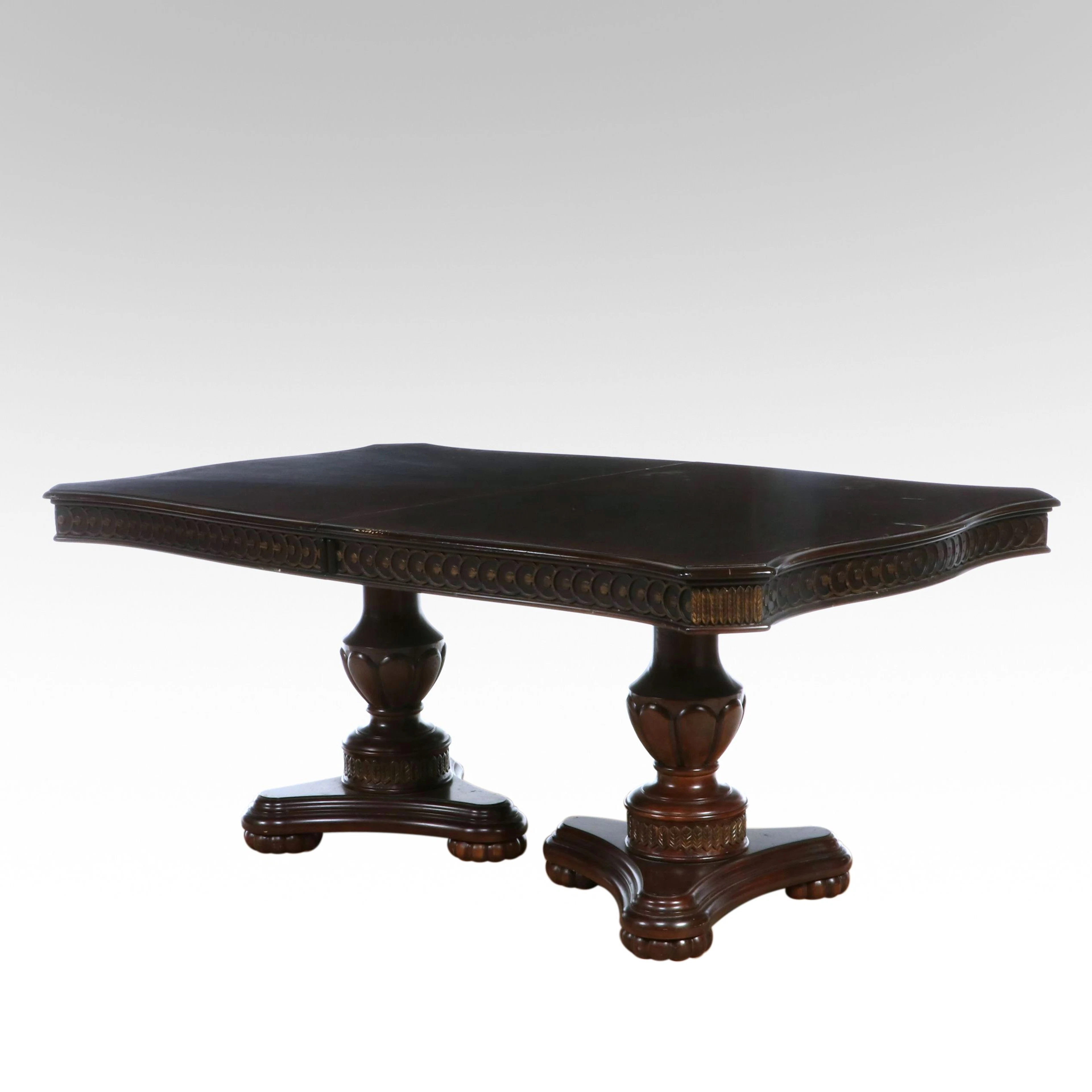 Contemporary European Baroque Style Carved Double Pedestal Dining Table