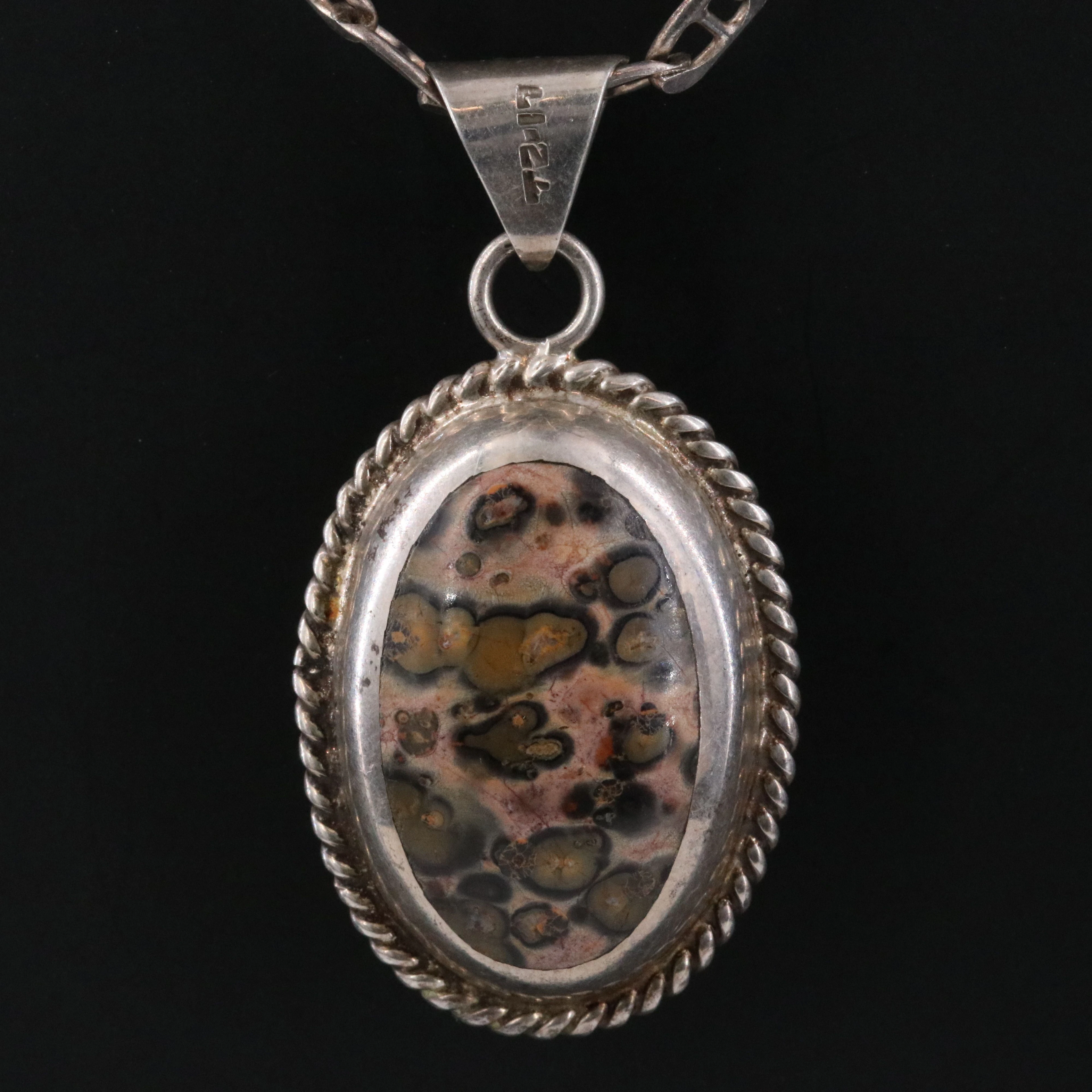 Sterling Ocean Jasper and Turquoise Reversible Pendant Necklace