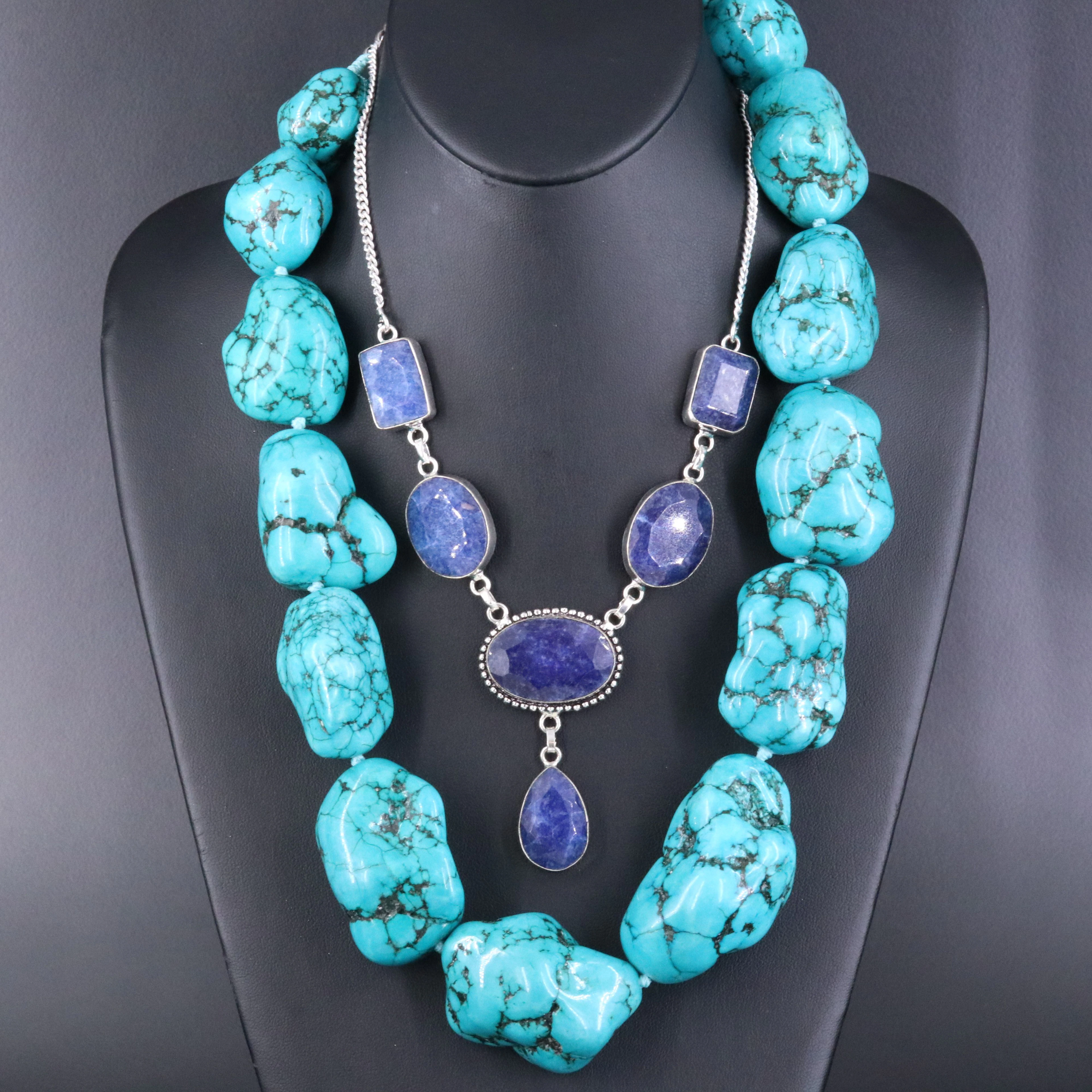 Sterling Quartzite Necklace and Howlite Bead Necklace