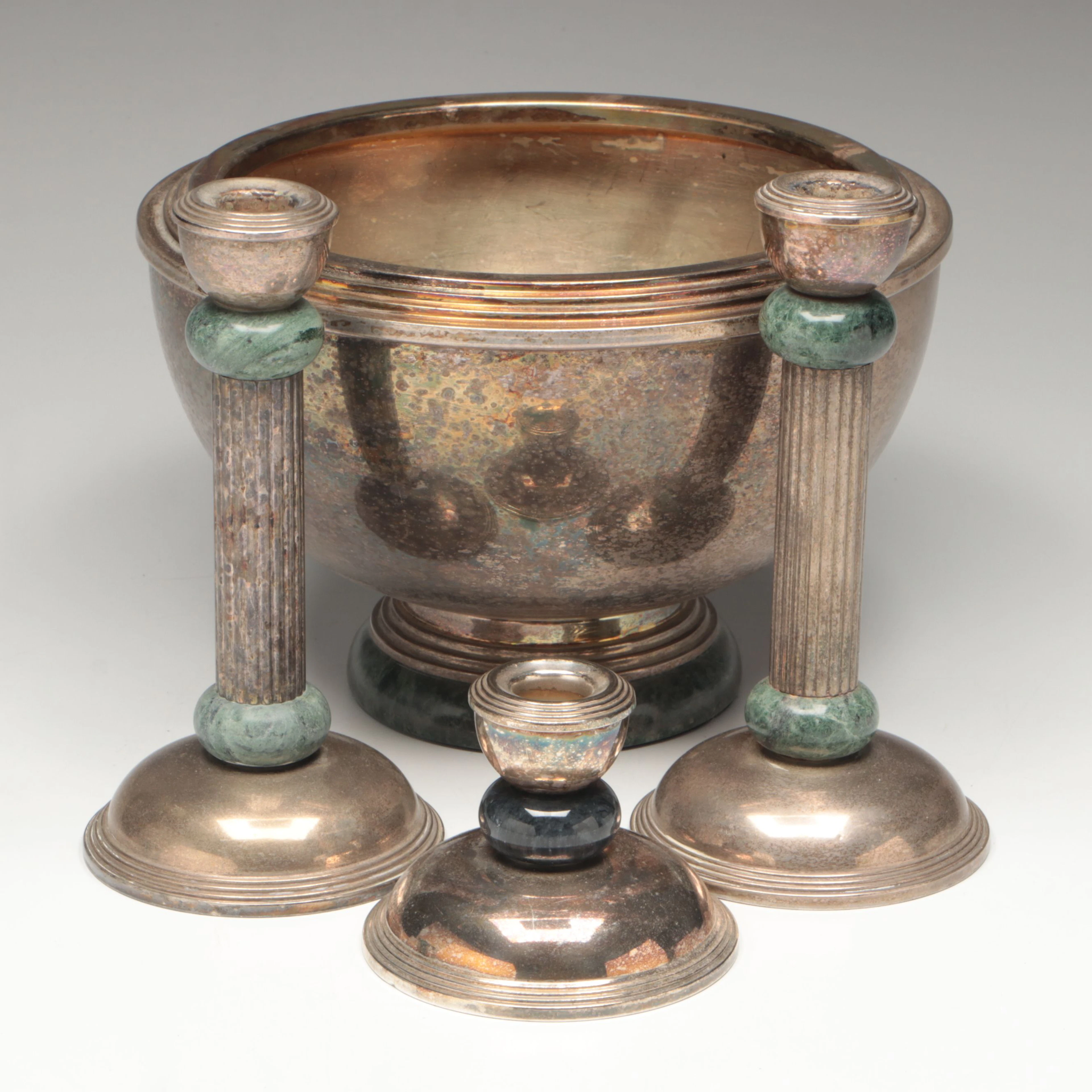 Gorham Mid-Century Silver Plate Bowl with Candlesticks