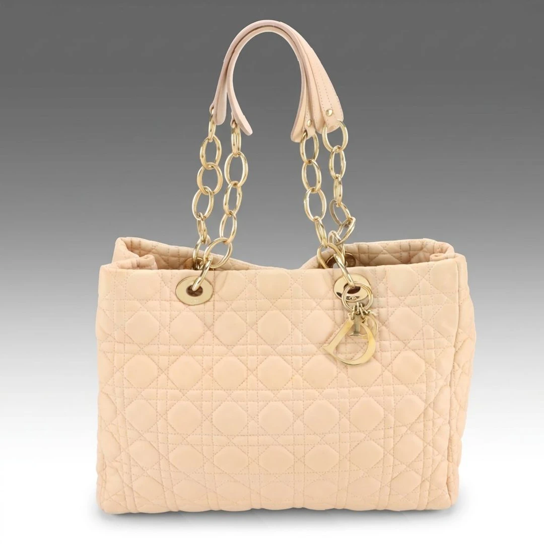 Christian Dior Lady Dior Soft Shopping Tote in Neutral Cannage Quilted Lambskin