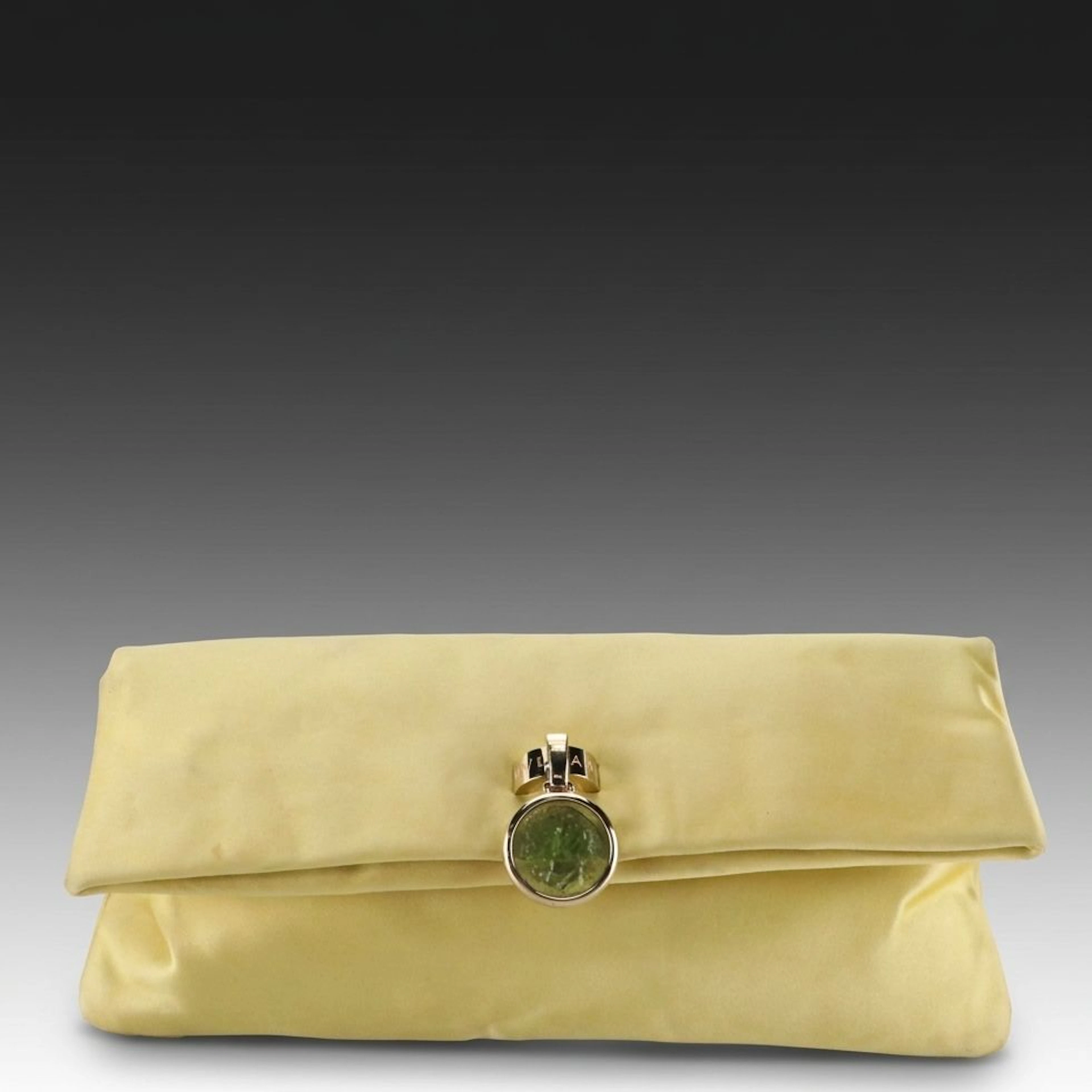 BVLGARI Monete Foldover Clutch Bag in Butter Yellow Satin