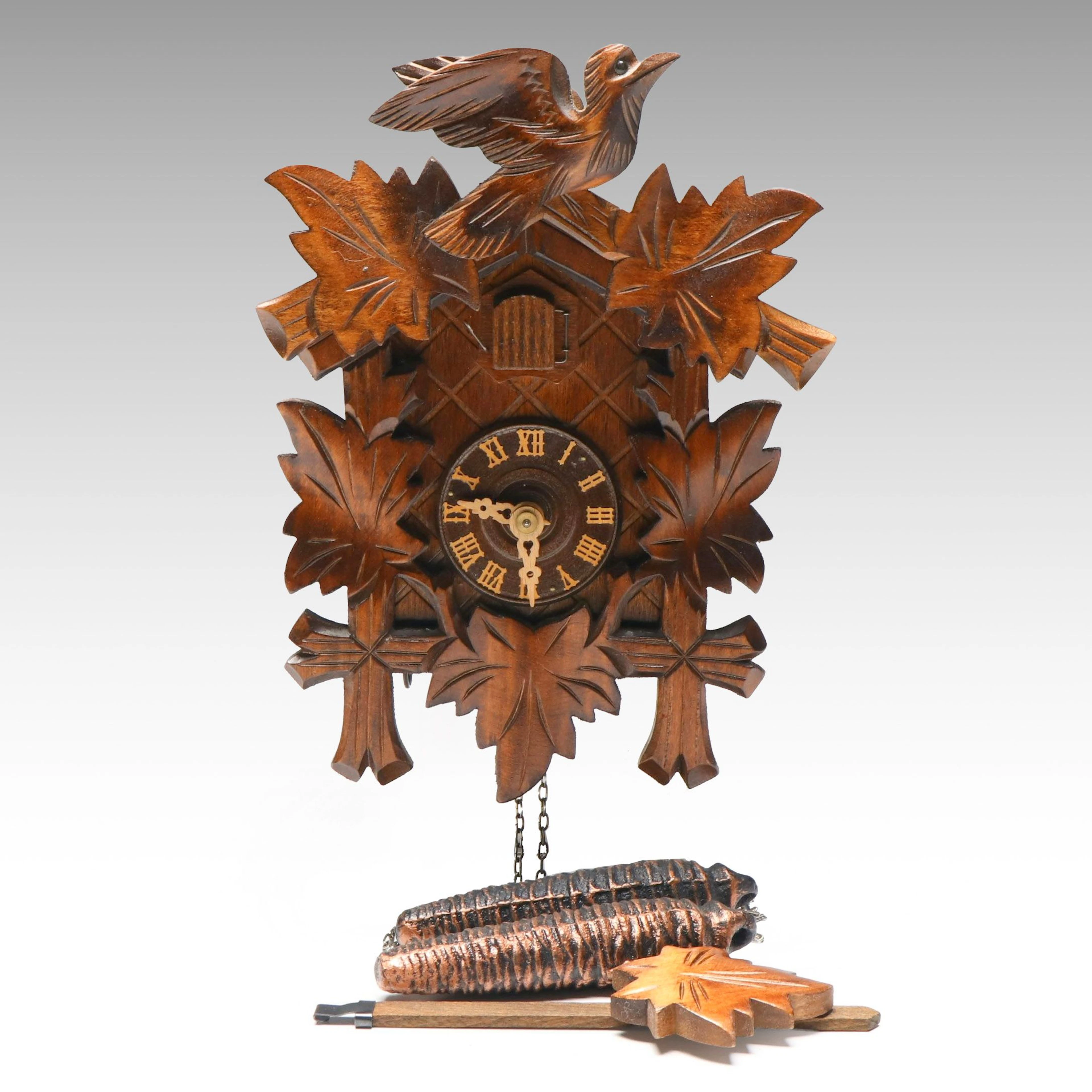 Hand-Carved Folk Art Black Forest Cuckoo Clock