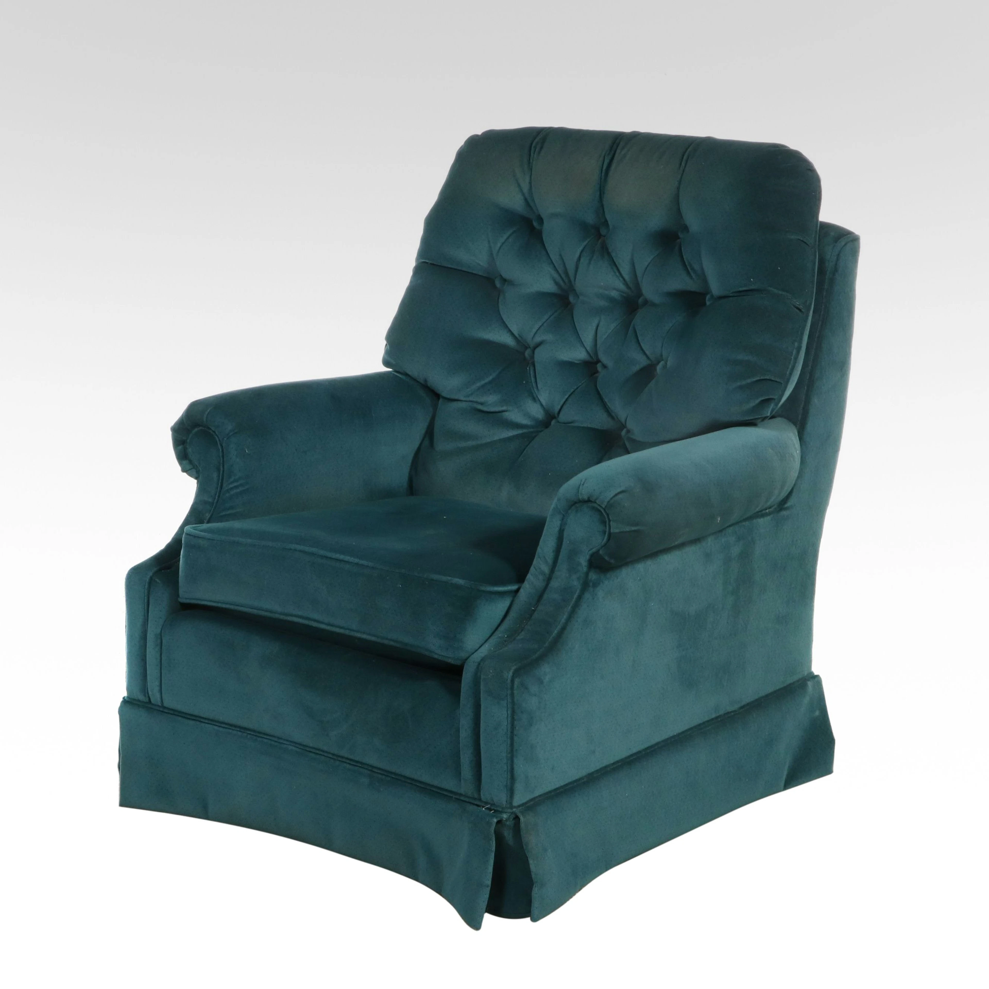 La-Z-Boy Button-Tufted Teal Velvet Swivel Rocker Recliner, Late 20th C.
