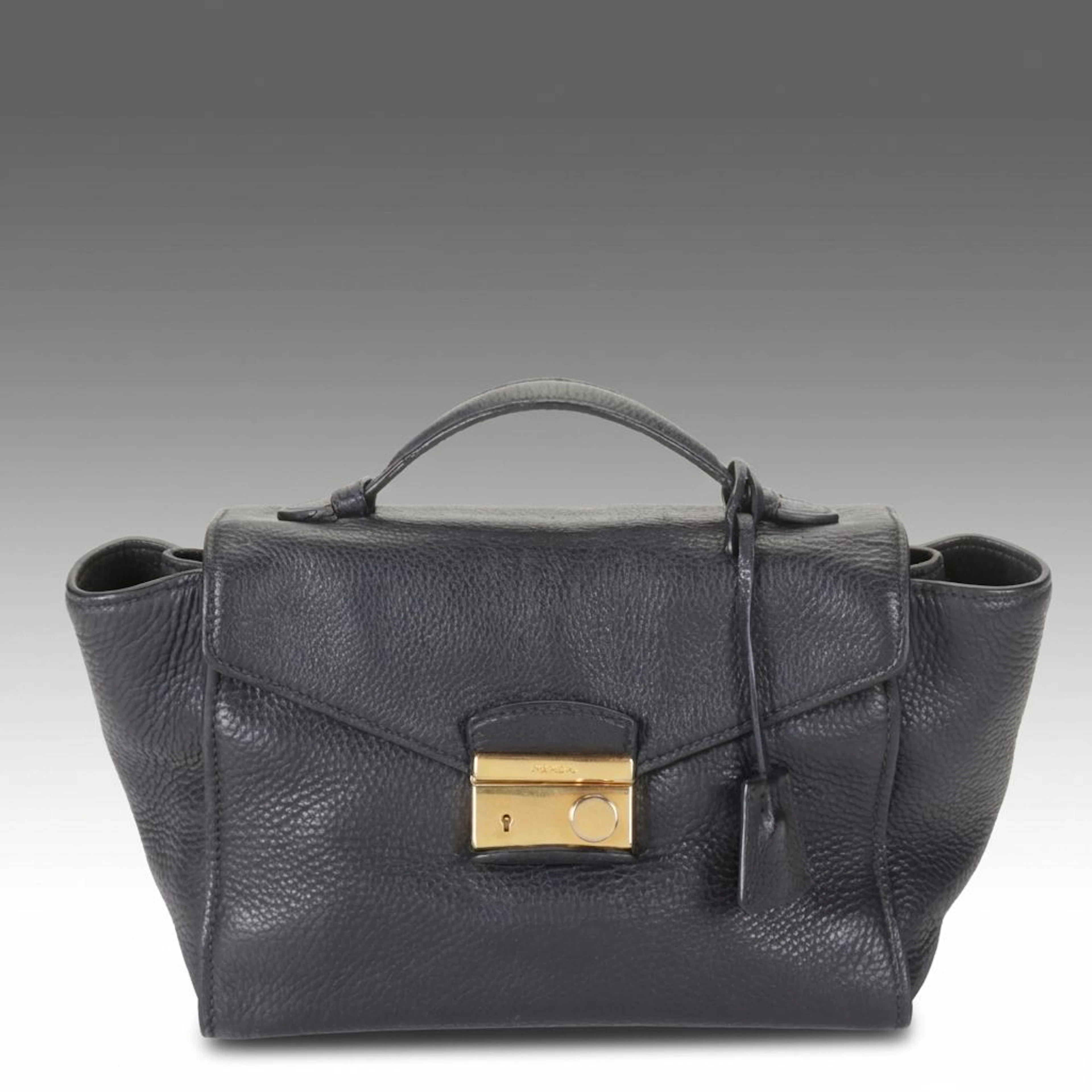 Prada Sound Lock Satchel in Black Vitello Daino Leather
