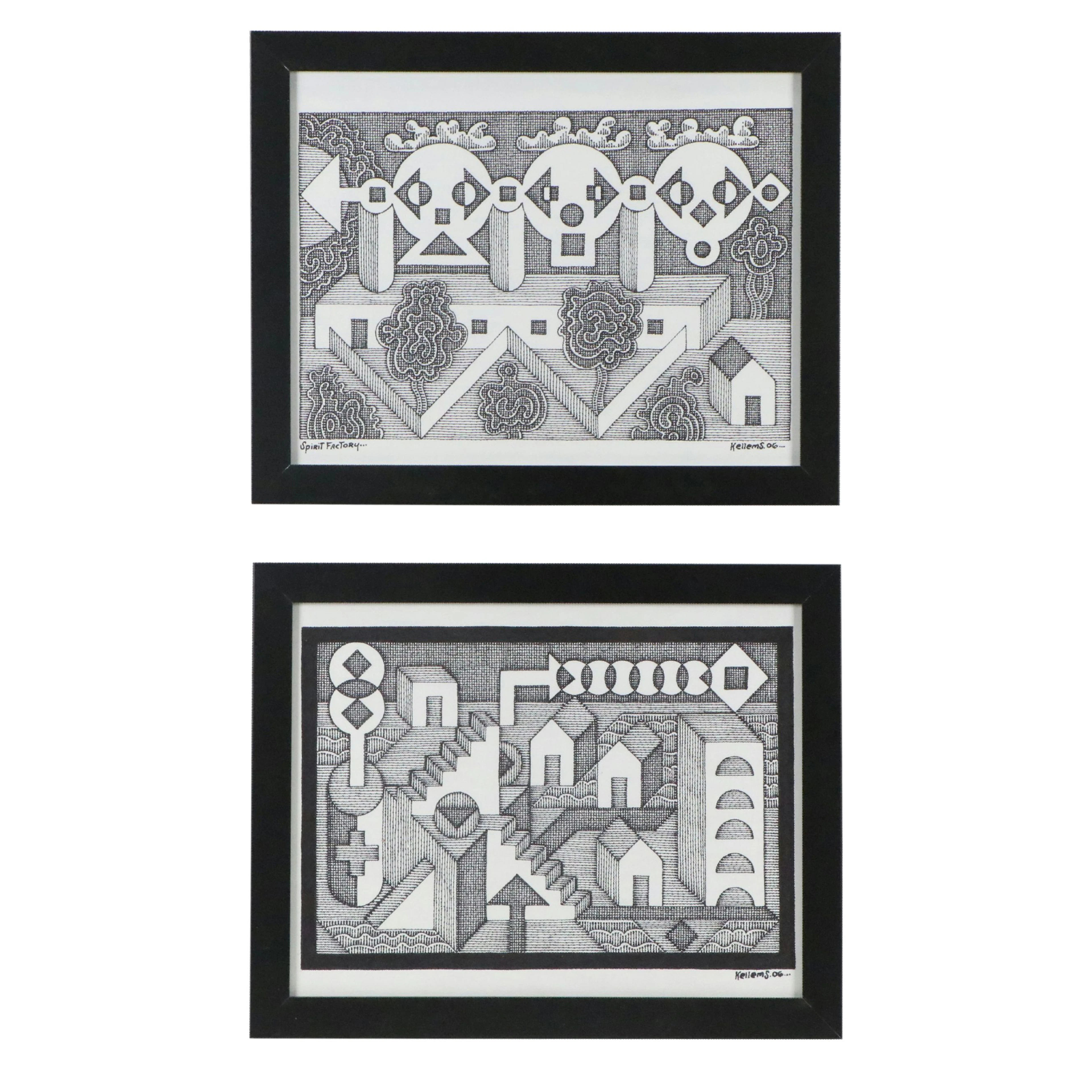 Jerry Quinton Kellems Figural Stylized Ink Drawings, 2006