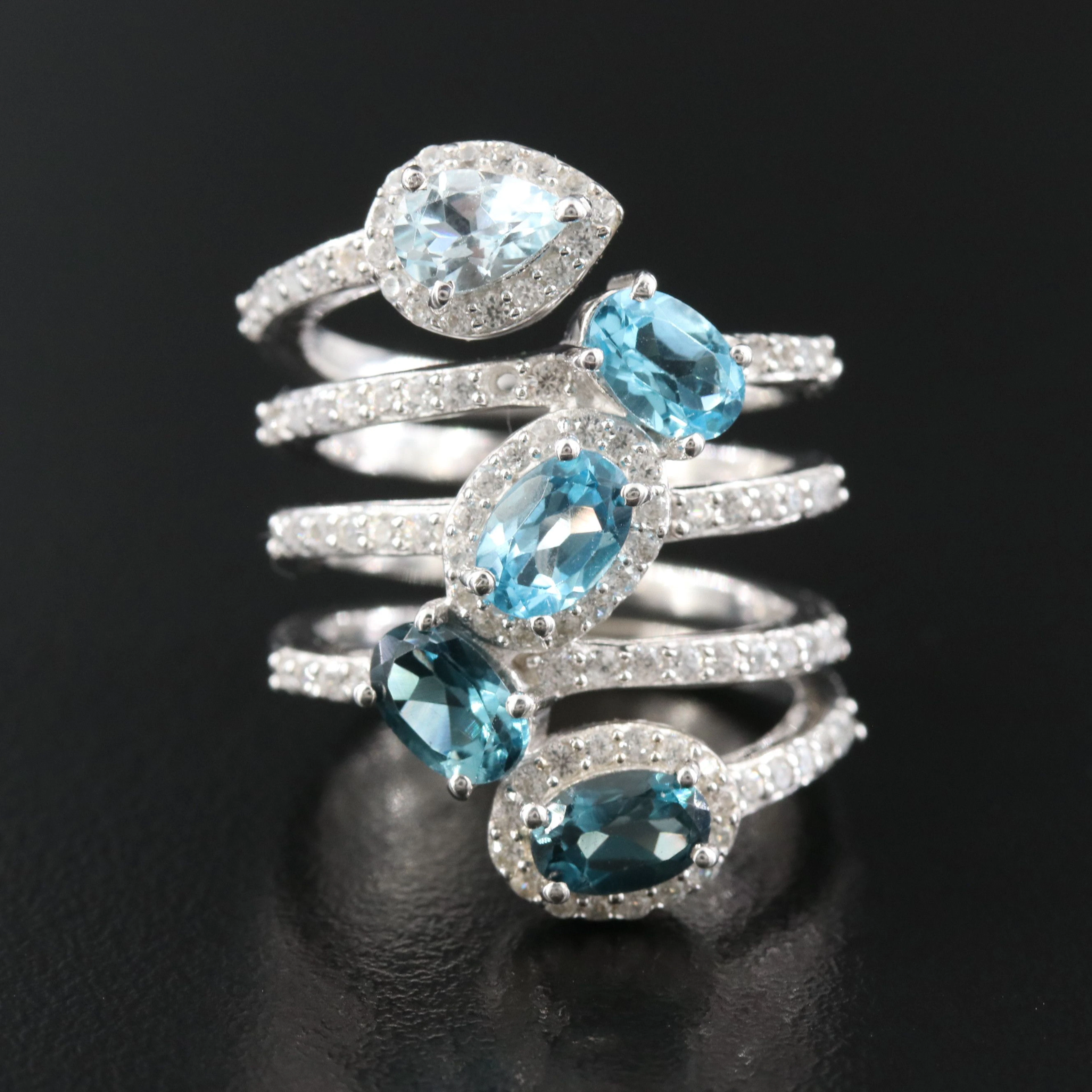 Sterling Blue Topaz and White Zircon Layered Ring