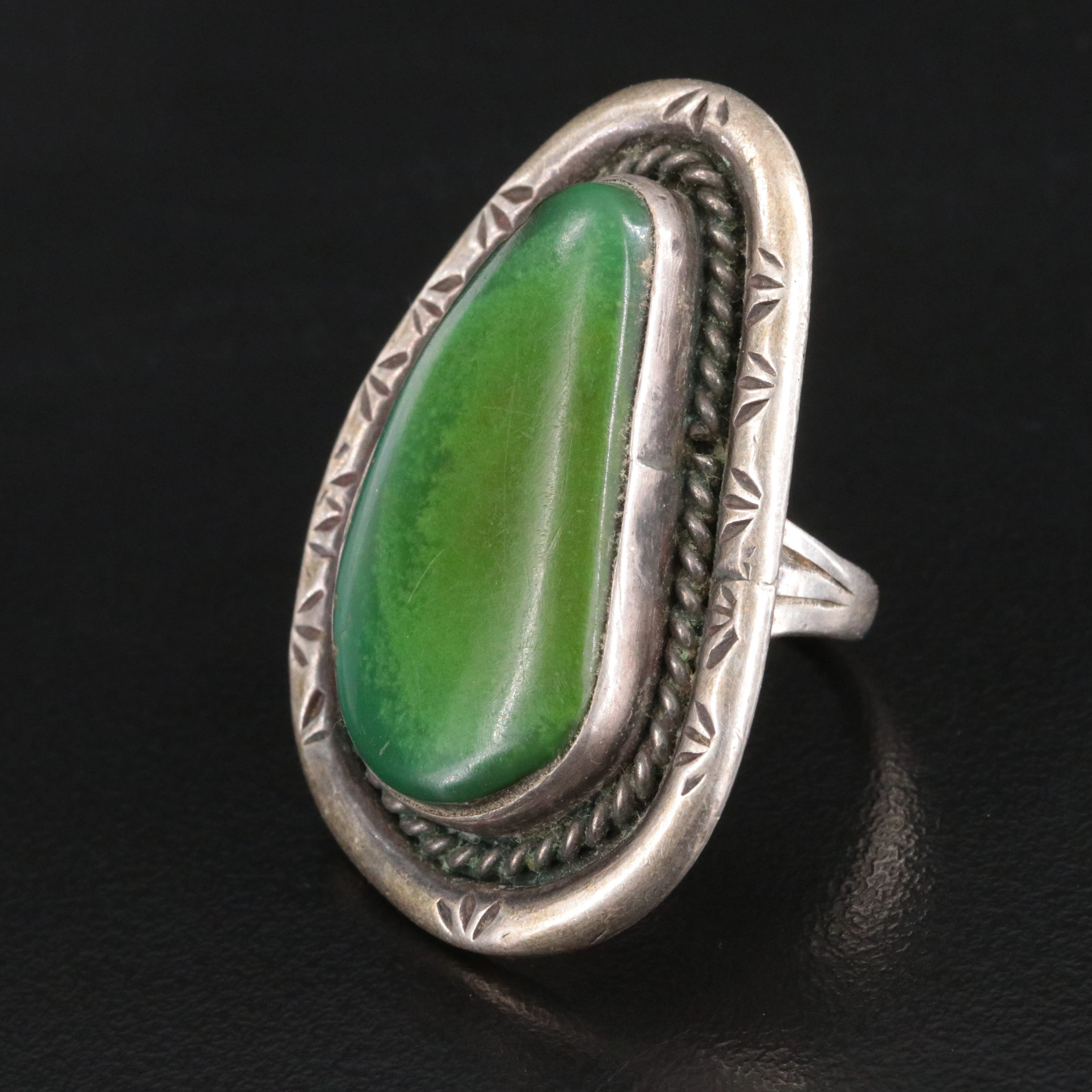 Sterling Artist Signed Chrysoprase Ring