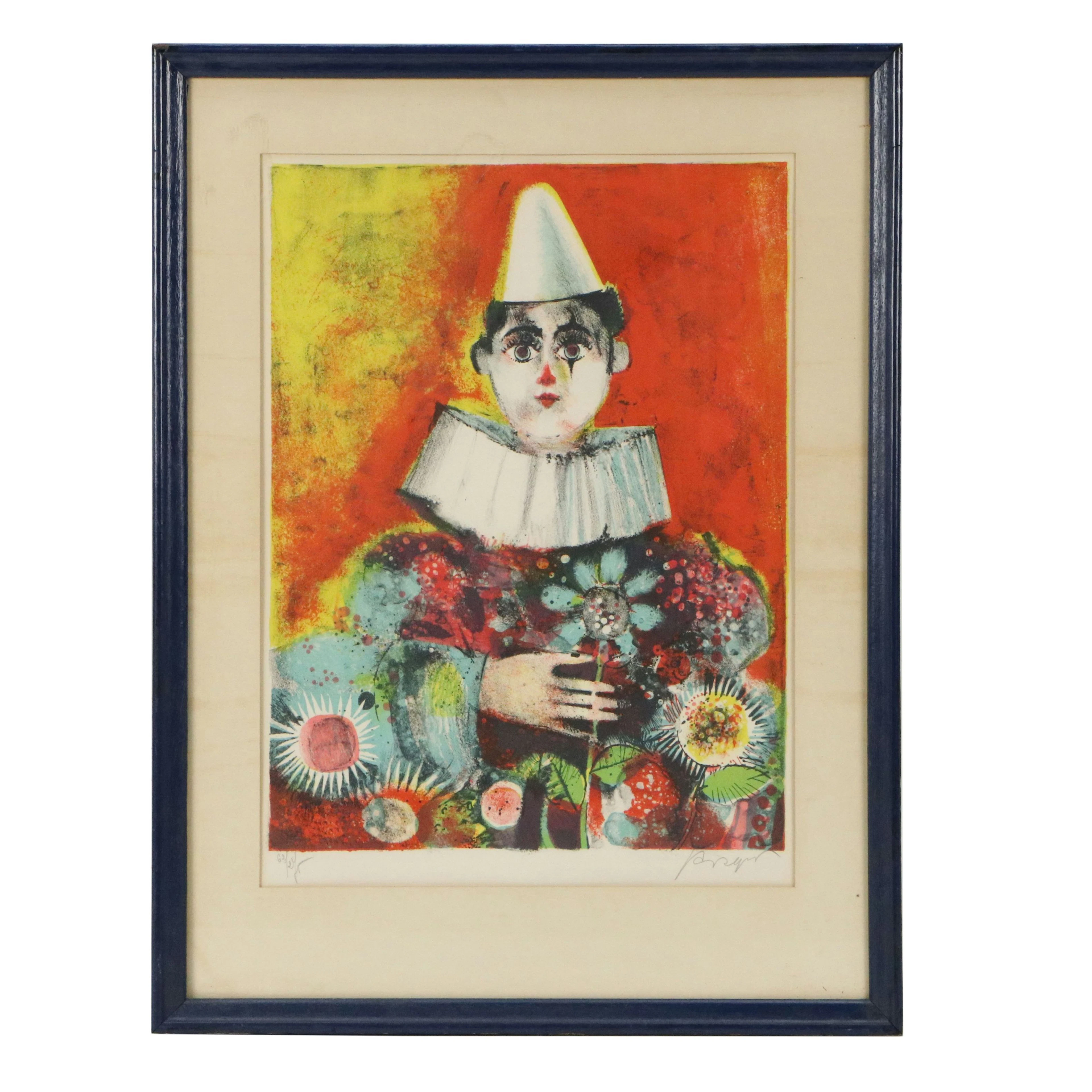 Pierre Jacquot Color Lithograph of Clown