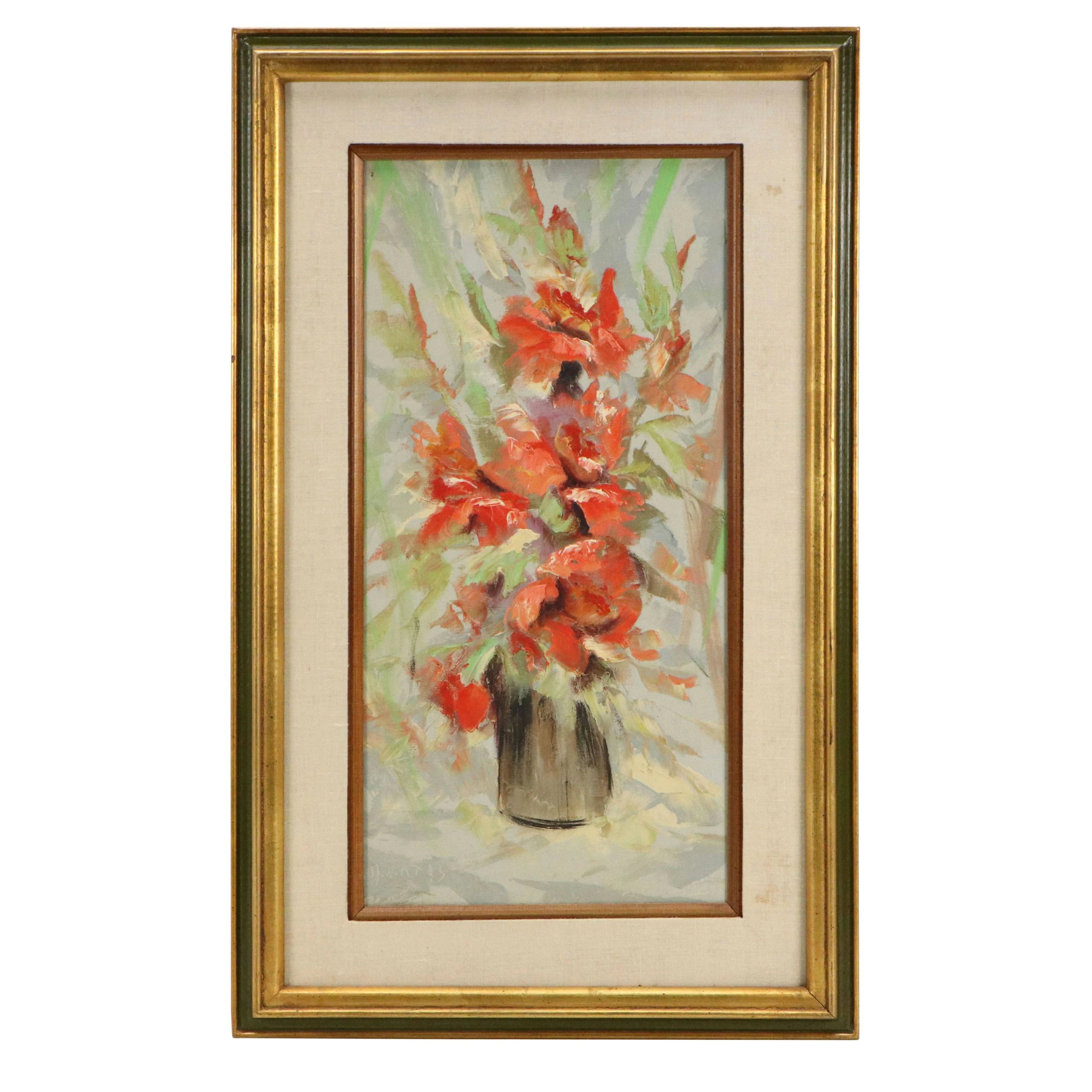 Segundo Huertas Oil Painting Gladiolus Still Life, Mid to Late 20th C.