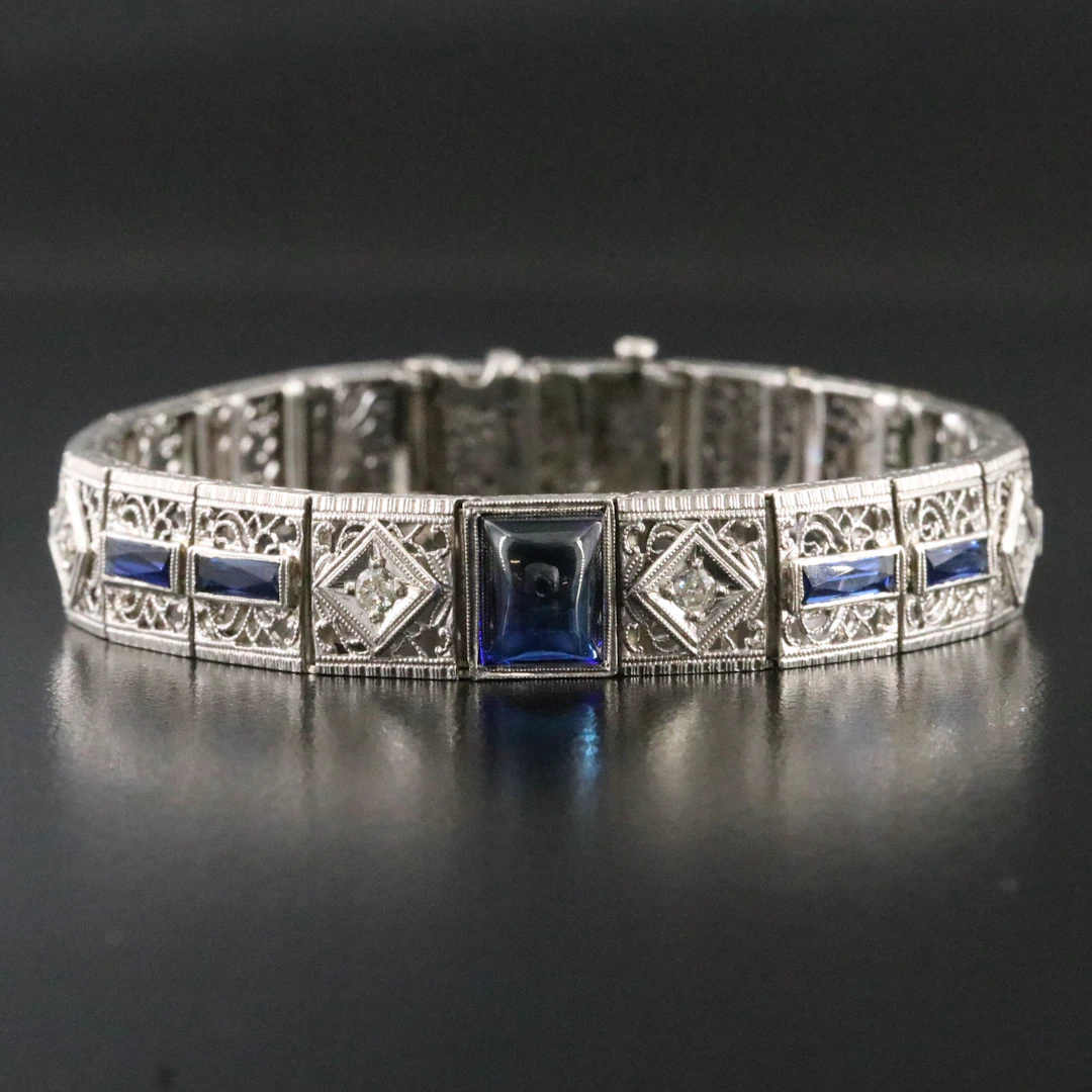 Edwardian 14K Sapphire and Diamond Bracelet with Platinum Top