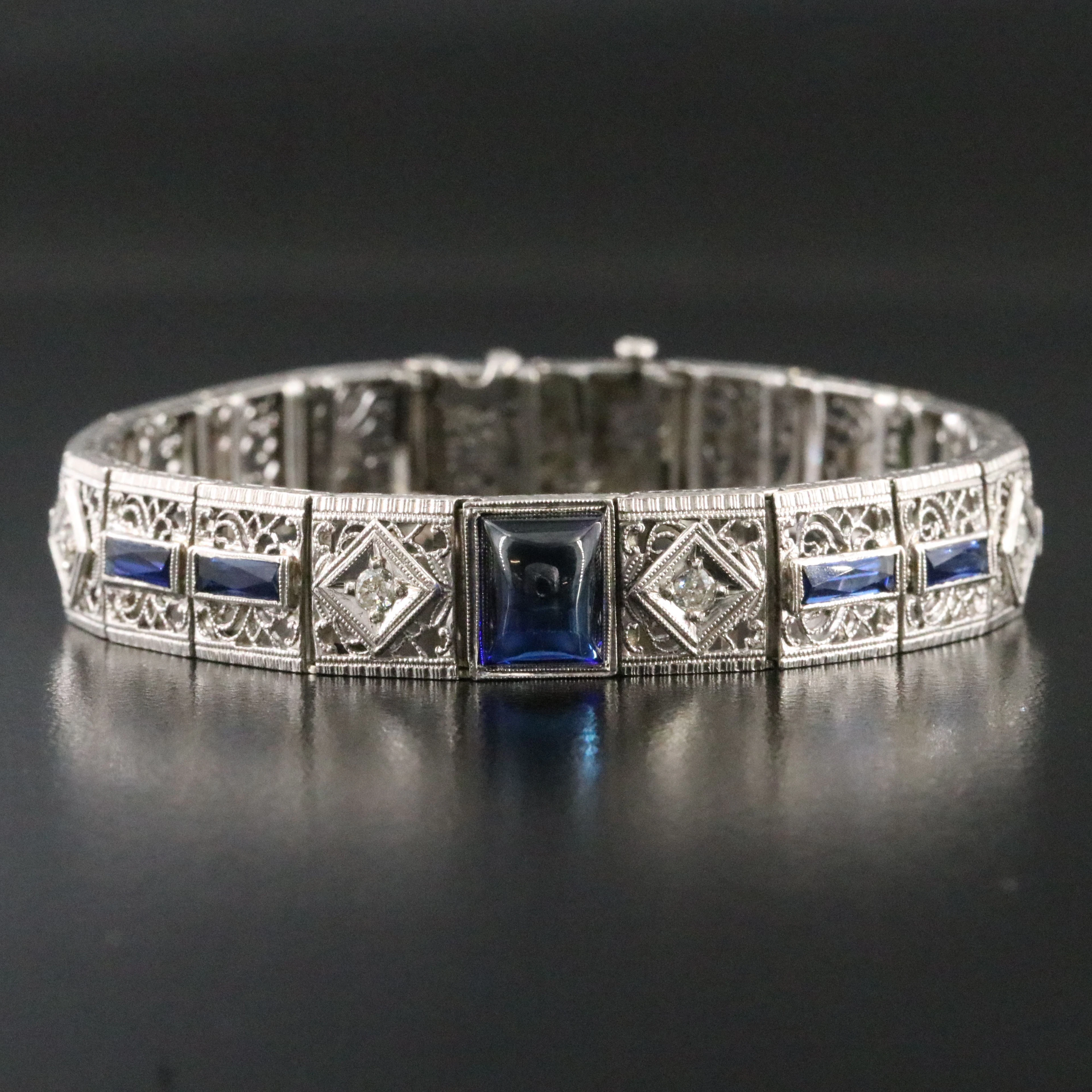 Edwardian 14K Sapphire and Diamond Bracelet with Platinum Top