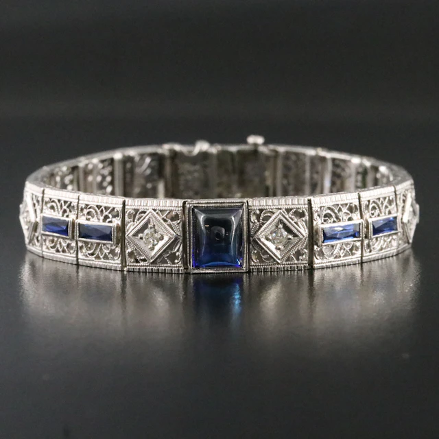 Edwardian 14K Sapphire and Diamond Bracelet with Platinum Top