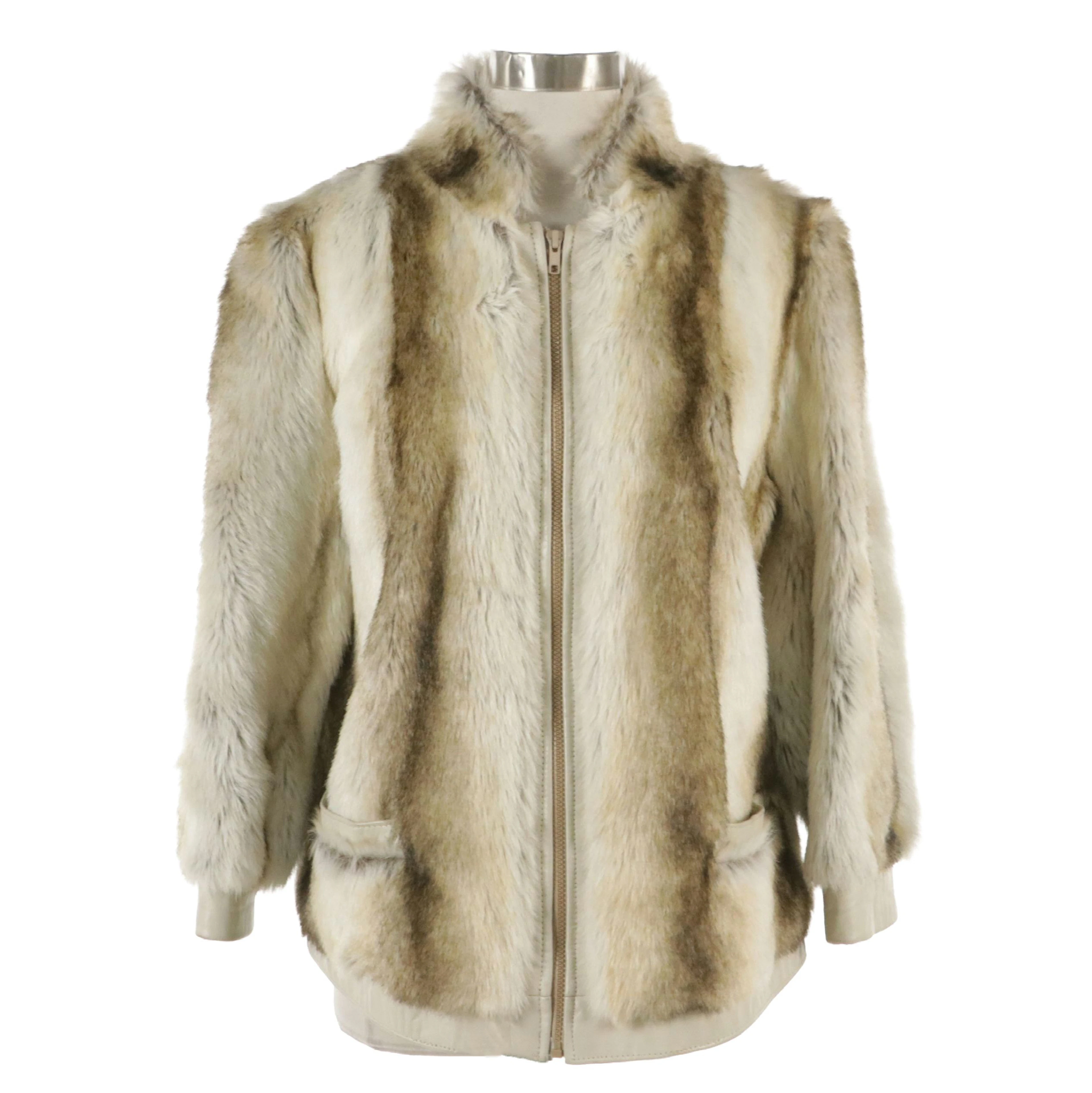 Adolph Schuman for I. Magnin Vintage Stripe Dyed Faux Fur Coat with