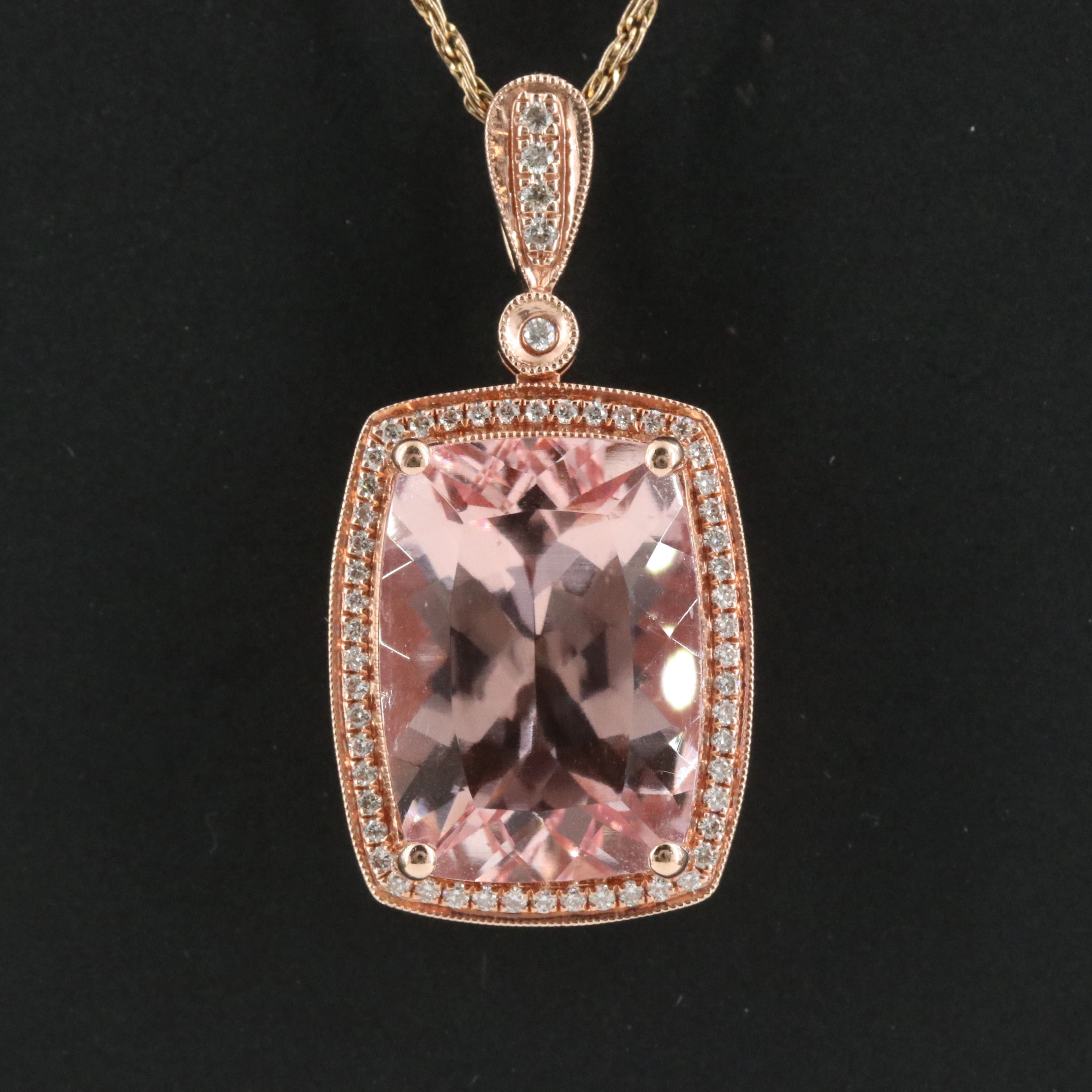 14K Rose Gold 13.77 CT Morganite and 0.32 CTW Diamond Pendant Necklace