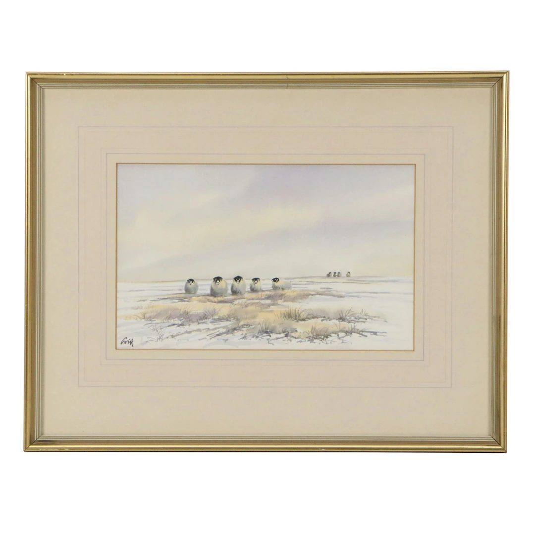 George "Griff" Griffiths Watercolor Painting of Sheep, Late 20th Century