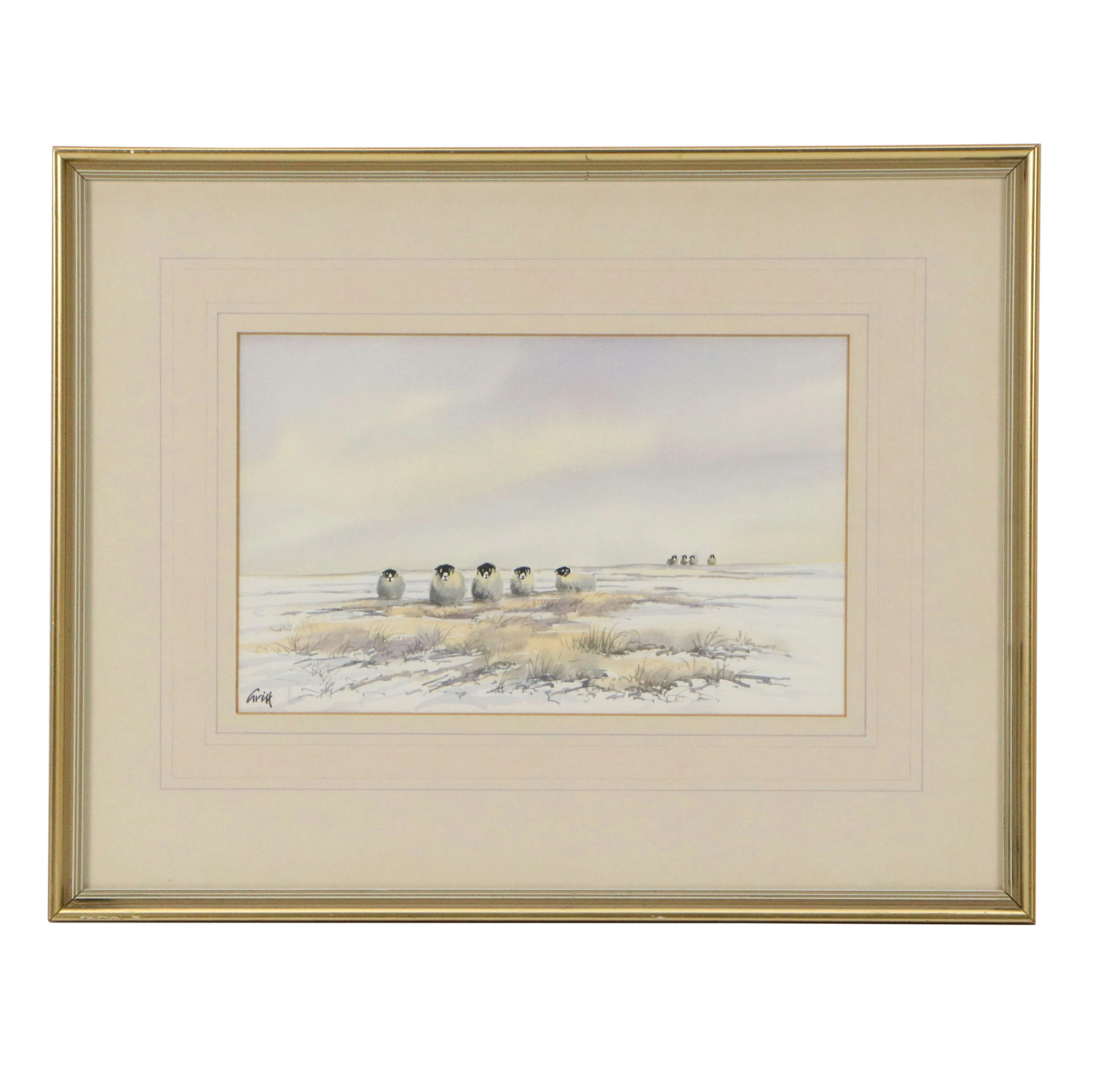 George "Griff" Griffiths Watercolor Painting of Sheep, Late 20th Century