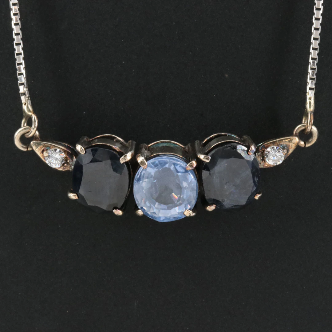 14K 6.12 CTW Sapphire and CZ Necklace