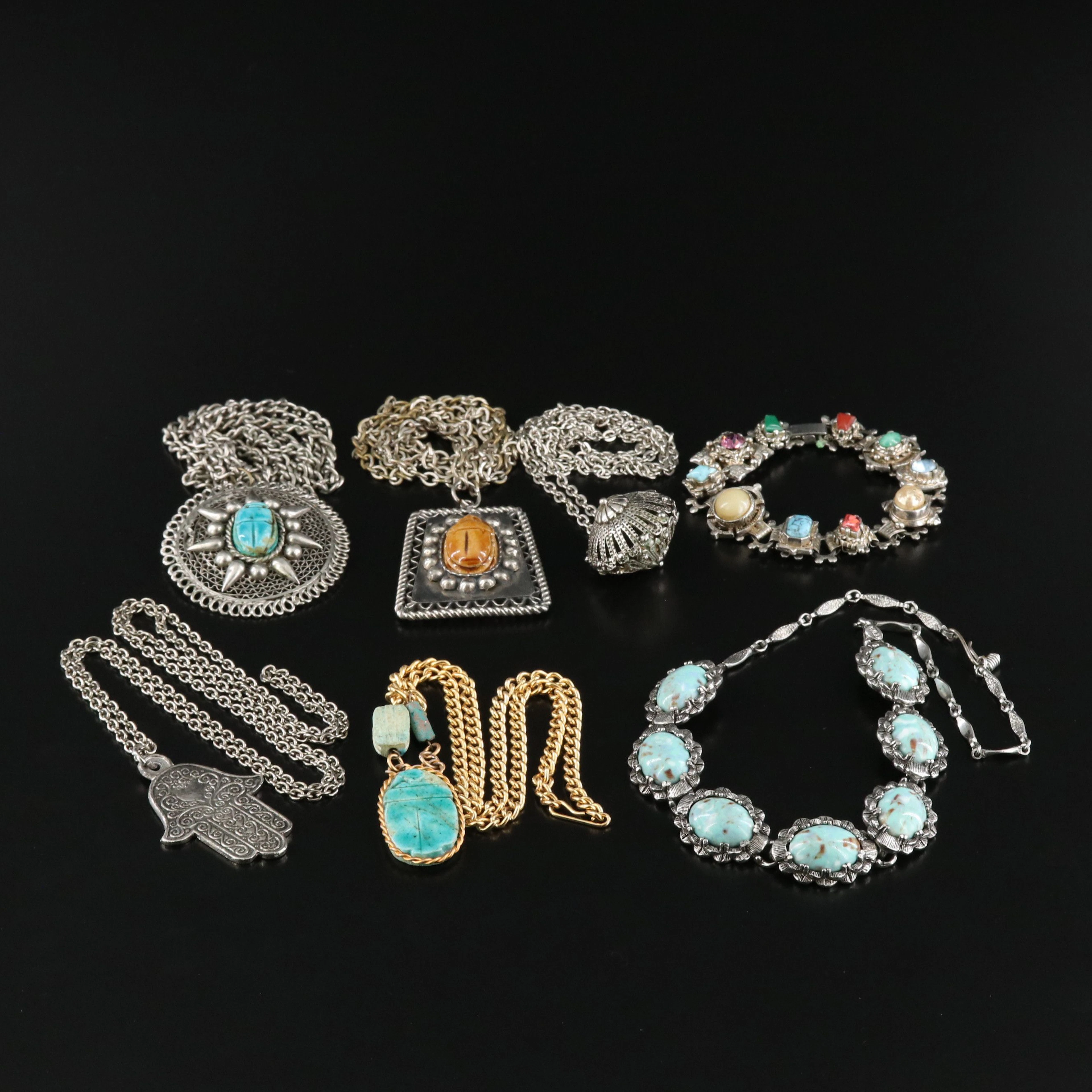 Egyptian Revival, Hamsa and Glass Featured in Jewelry