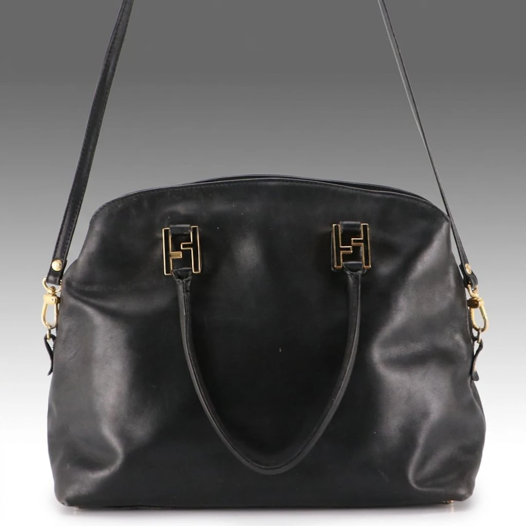 Fendi Black Leather Twins Tote Bag with FF Enameled Hardware