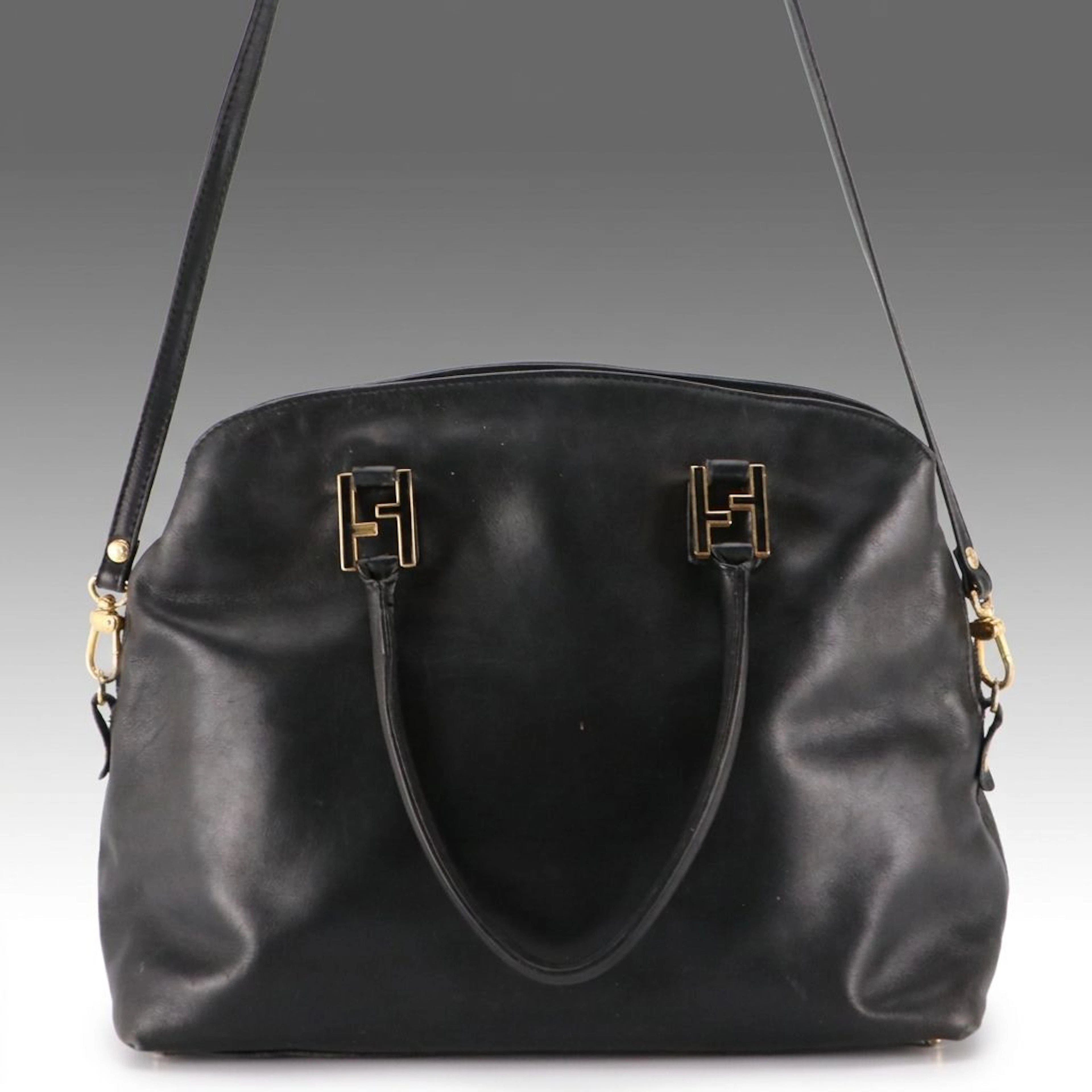 Fendi Black Leather Twins Tote Bag with FF Enameled Hardware