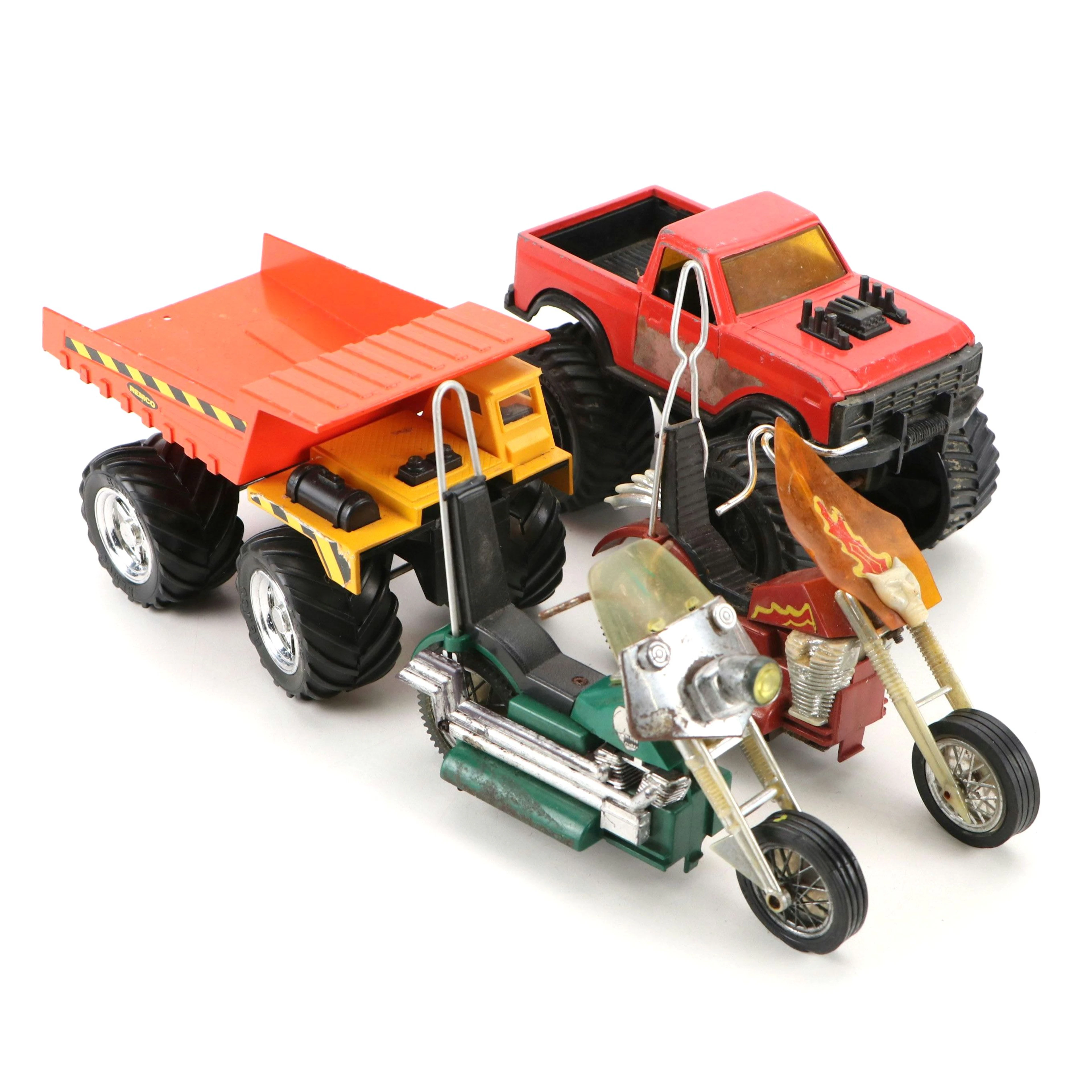 Remco Dump Truck, Hasbro Motorcycles and More Toys, Late 20th Century