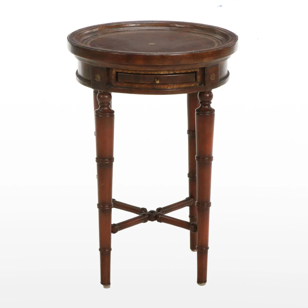 Regency Style Leather Top Mahogany End Table with Writing Surface