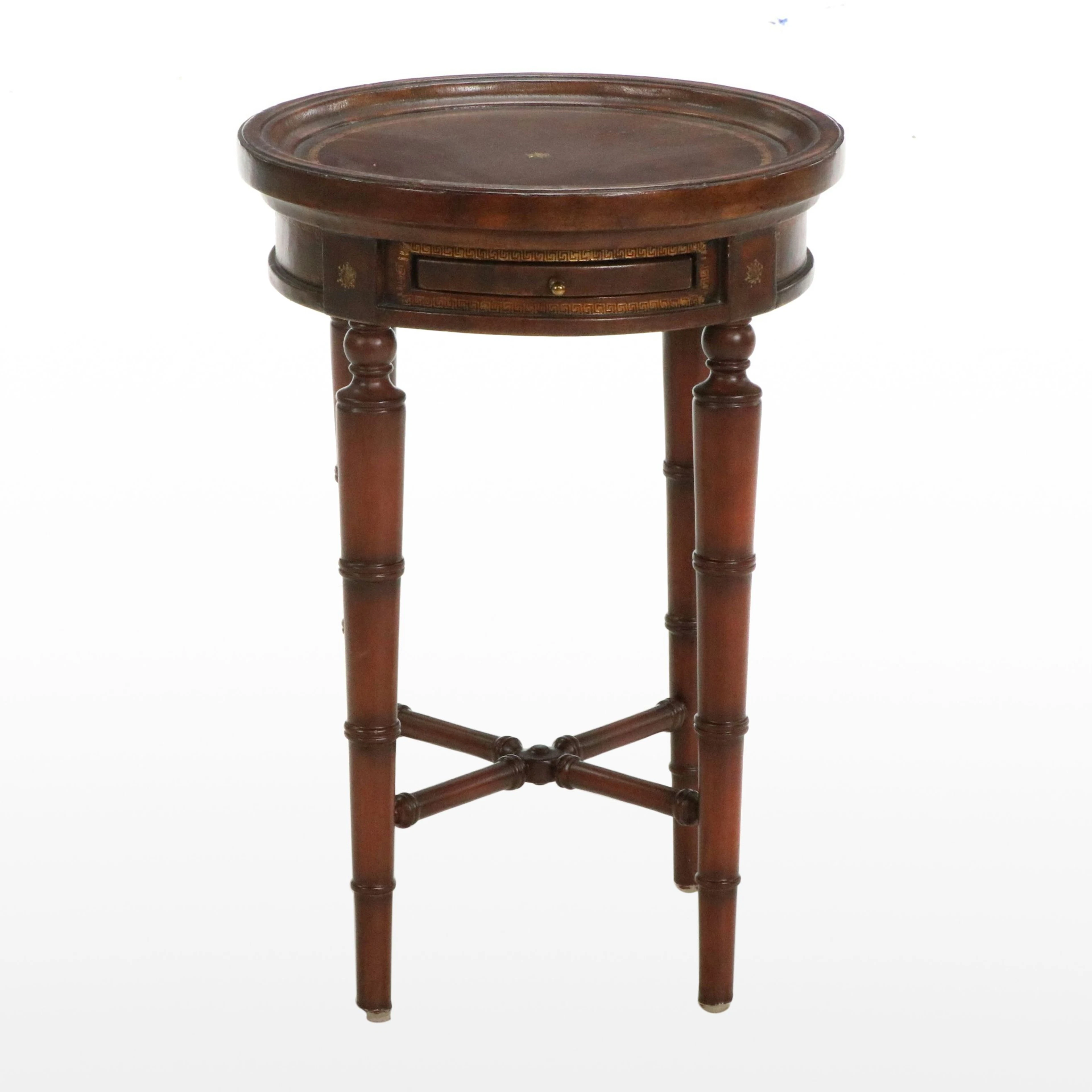 Regency Style Leather Top Mahogany End Table with Writing Surface