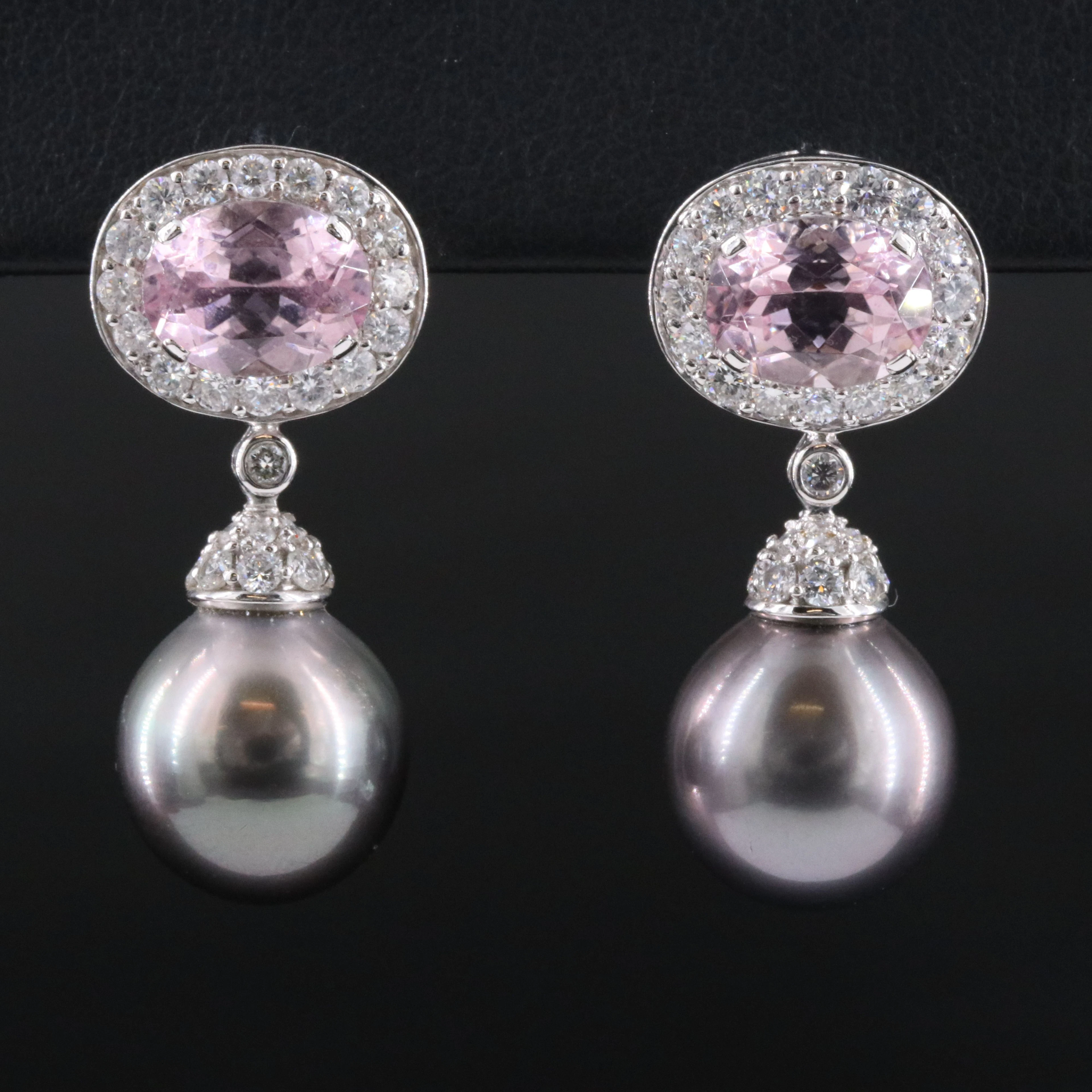 18K Pearl, Kunzite and 1.51 CTW Diamond Drop Earrings