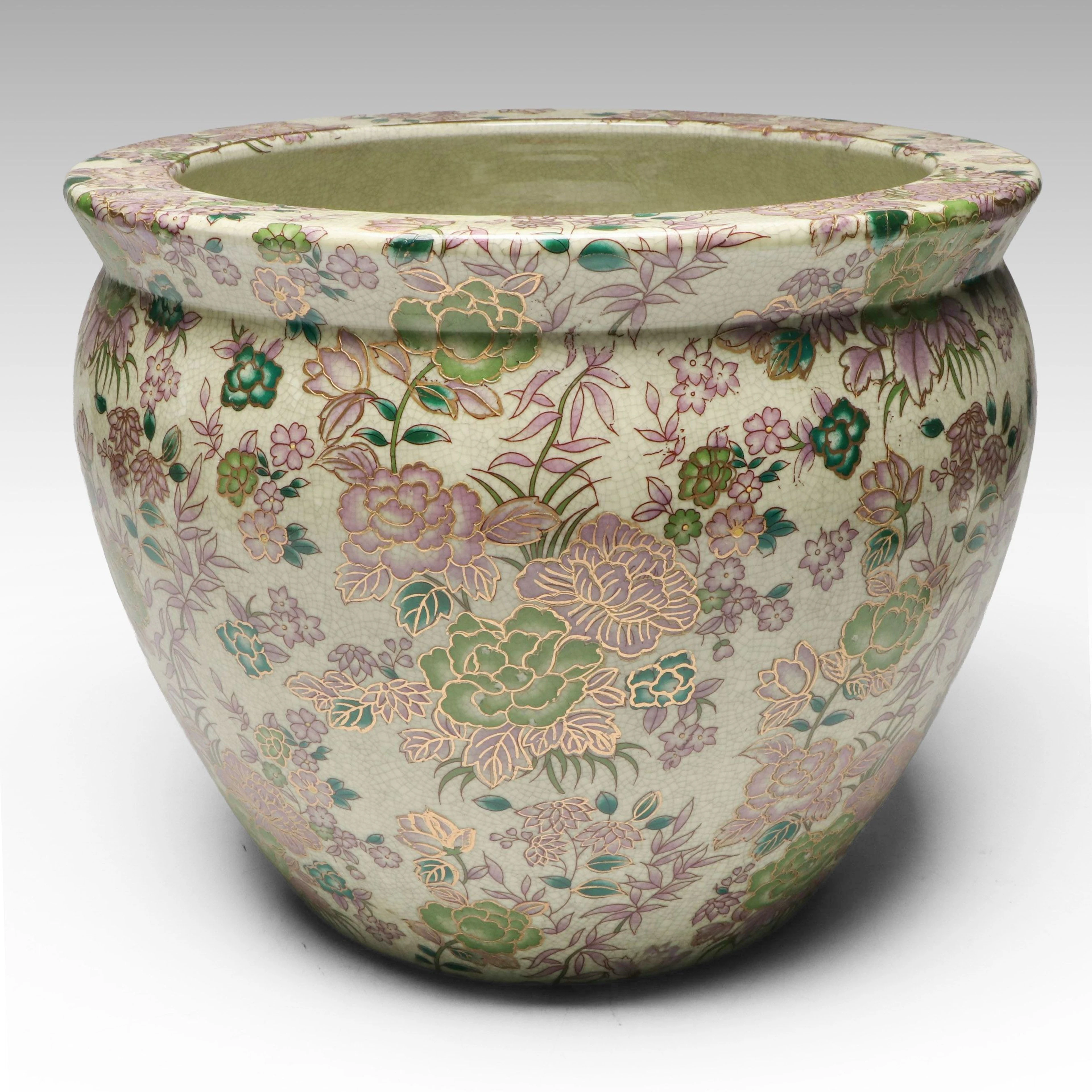 Garden Ridge Chinese Floral Ceramic Fishbowl Planter