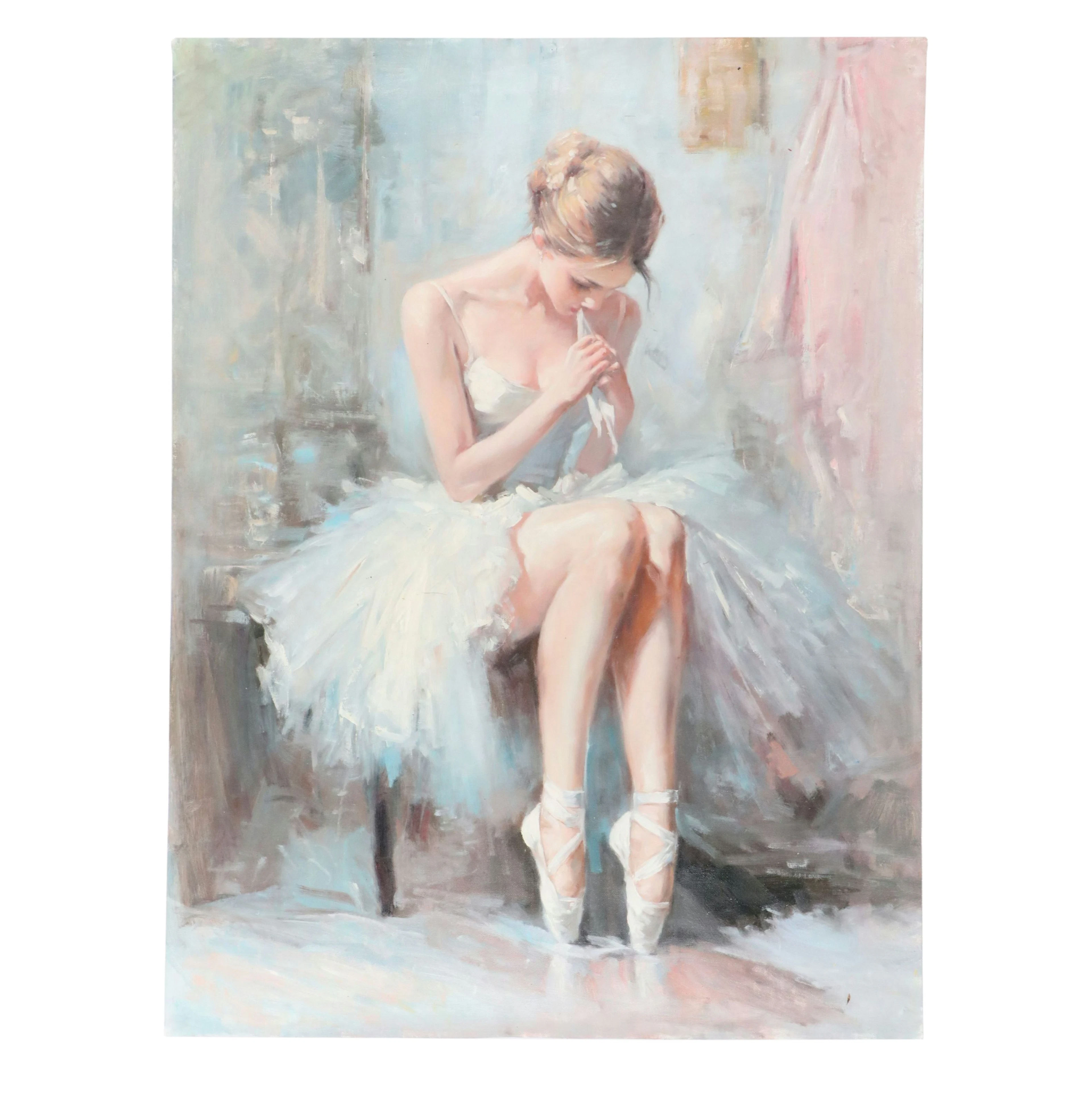 Impressionist Style Oil Painting of Ballet Dancer "Before the Performance"