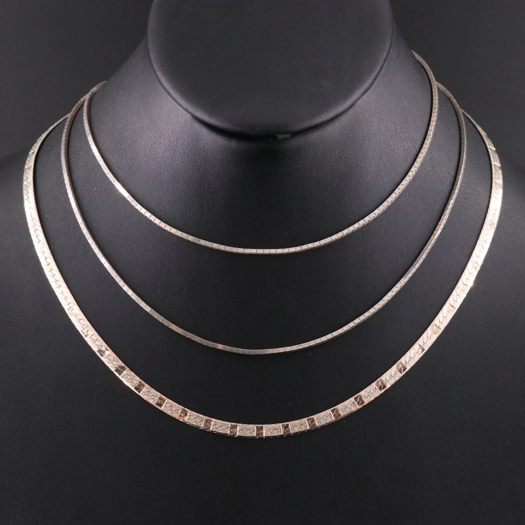 Sterling Box and Herringbone Chain Necklaces