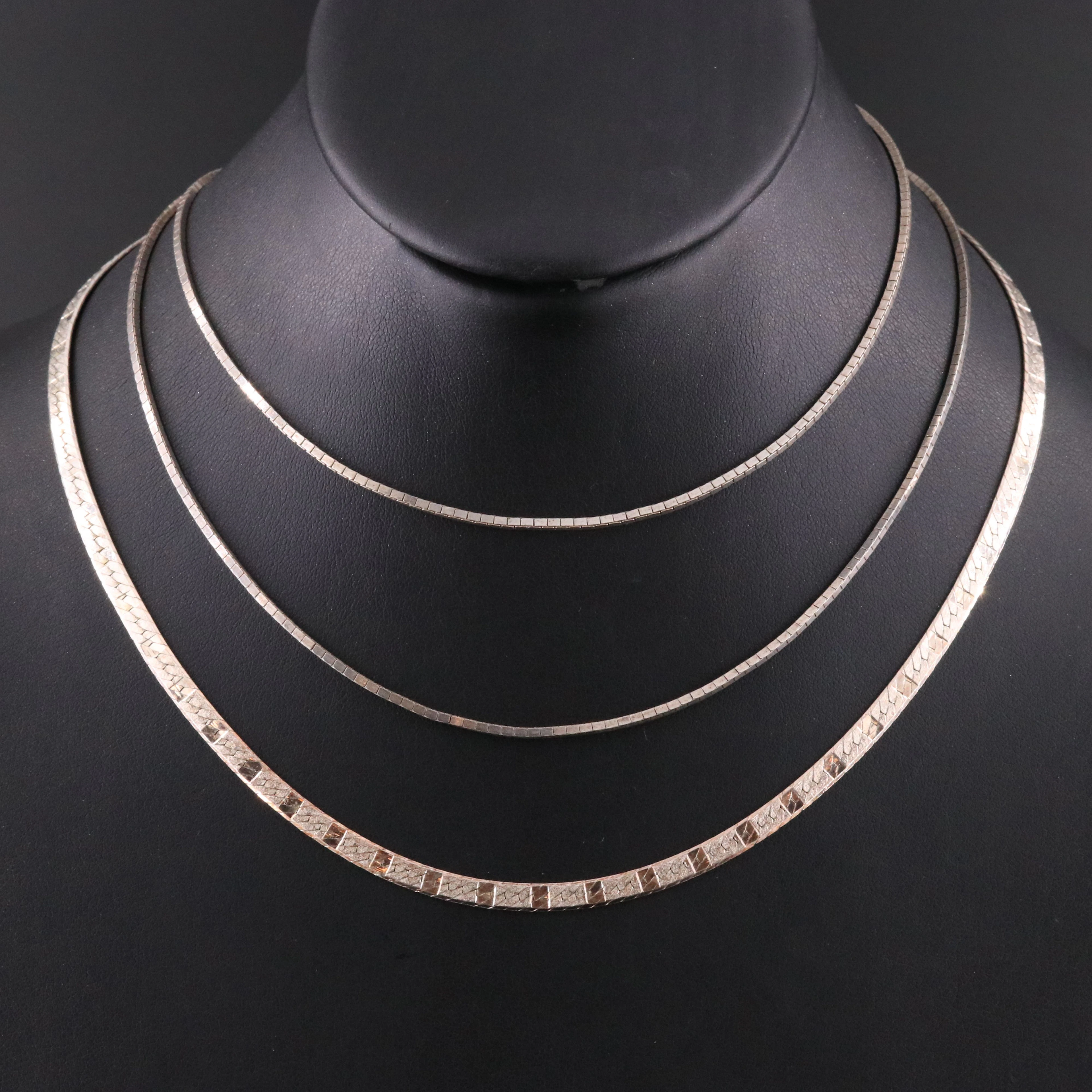 Sterling Box and Herringbone Chain Necklaces