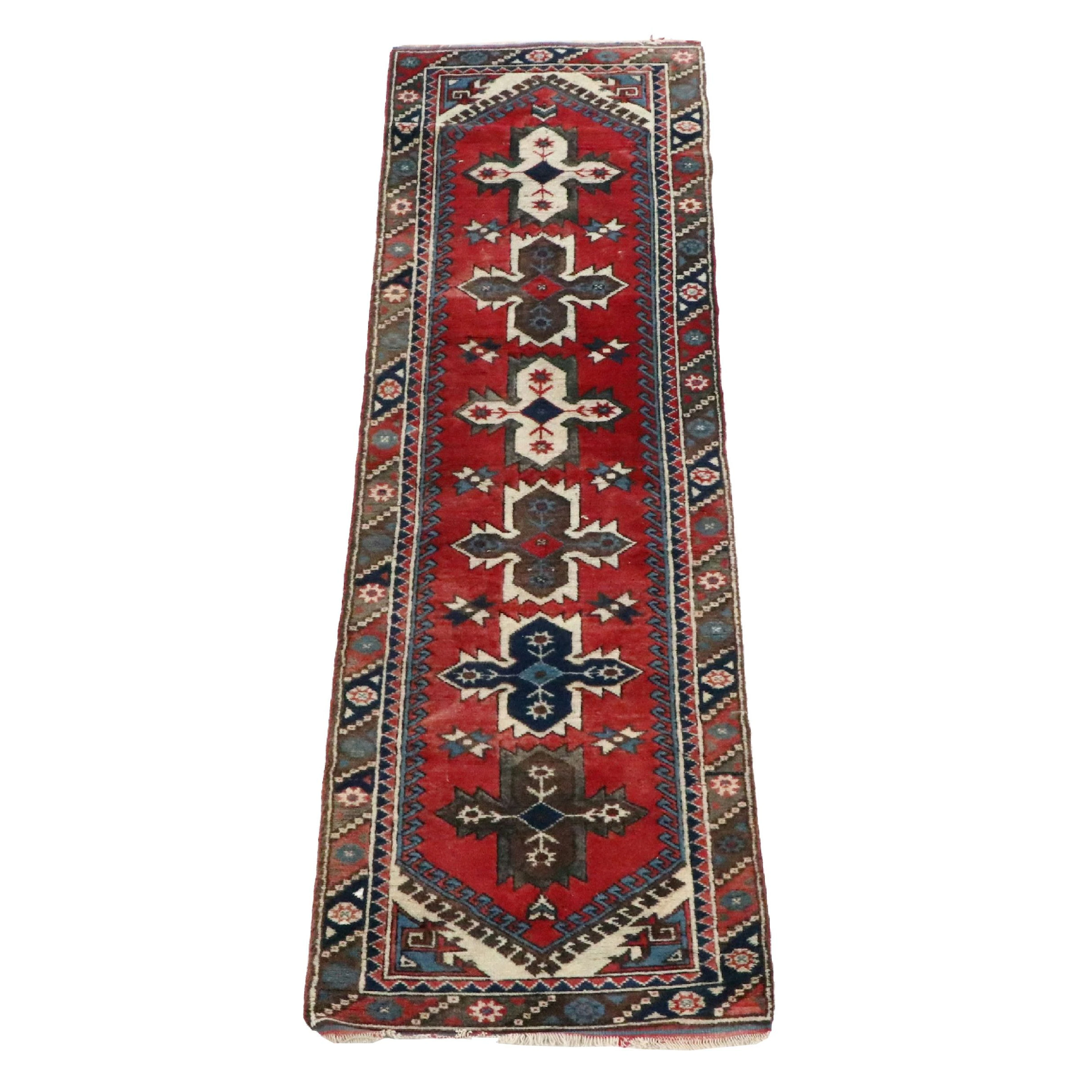 2'7 x 9'3 Hand-Knotted Caucasian Kazak Carpet Runner