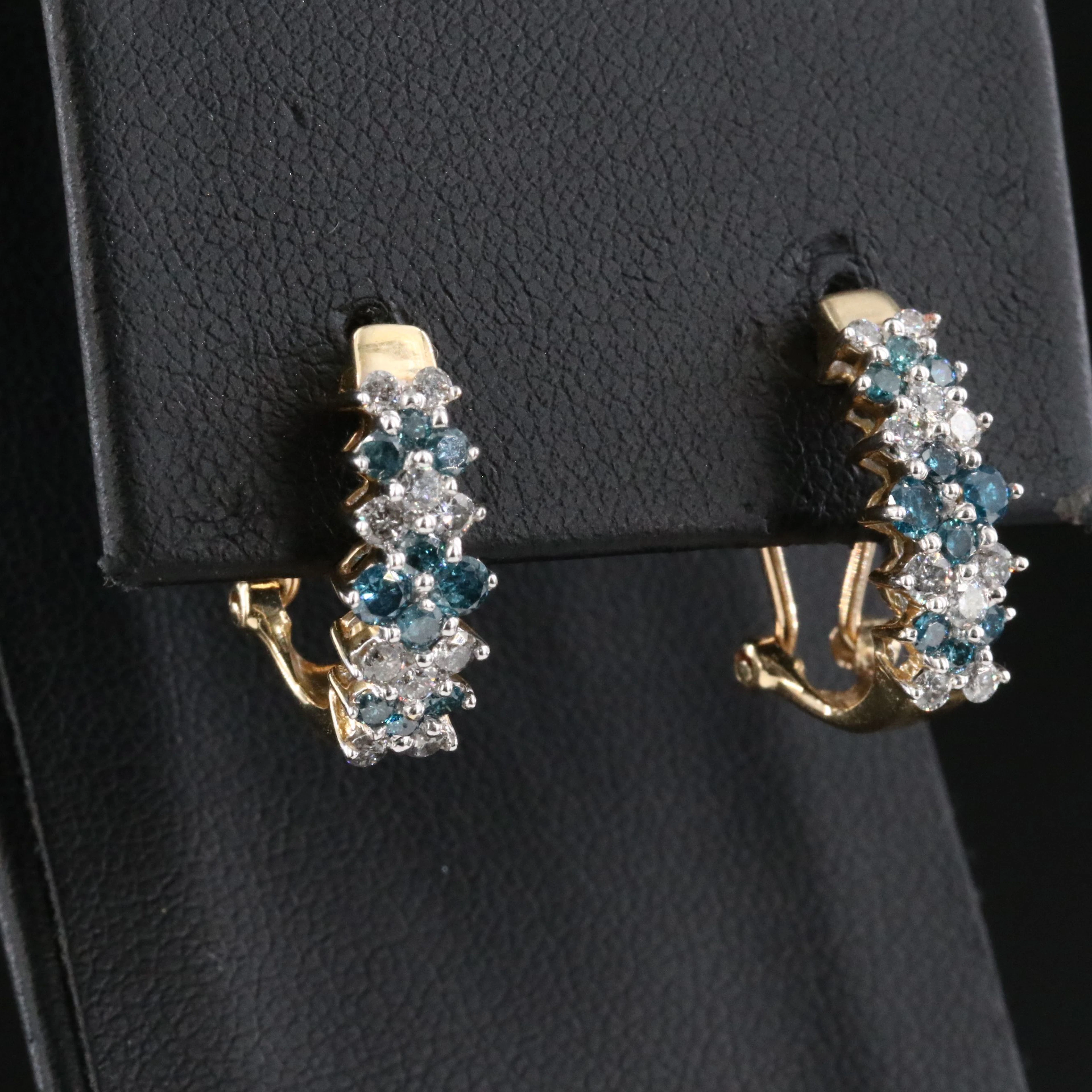 14K 0.88 CTW Diamond Earrings Featuring Fancy Blue